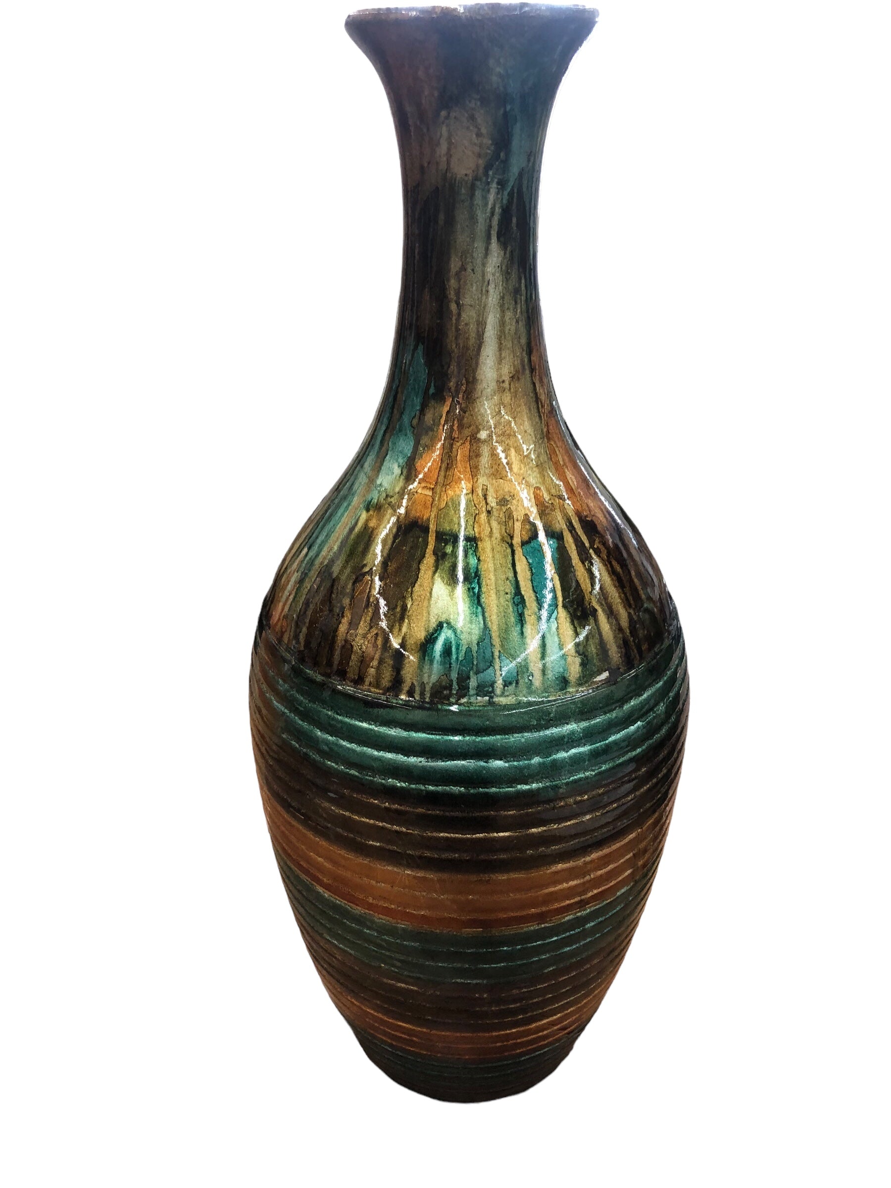 Turquoise / brown/ gold drip vase
