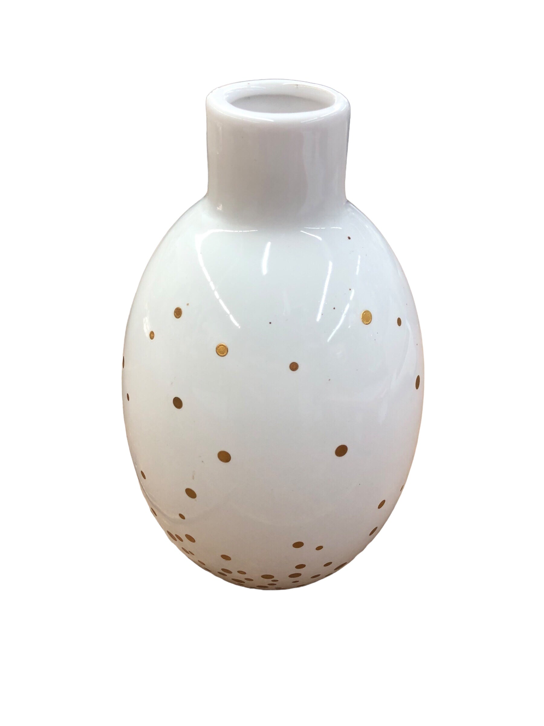 White vase with gold dots