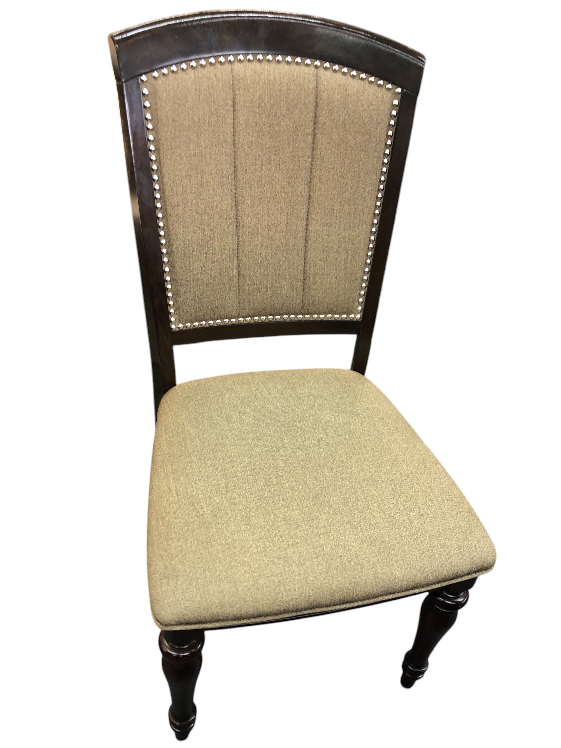Round dark wood dining table/ 6 chairs