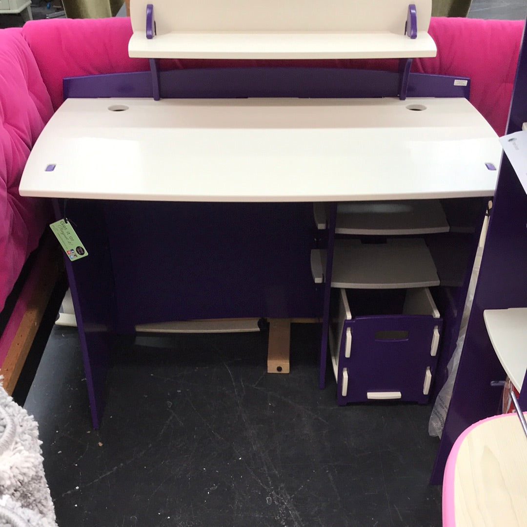 Purple and white kids desk&bookcase