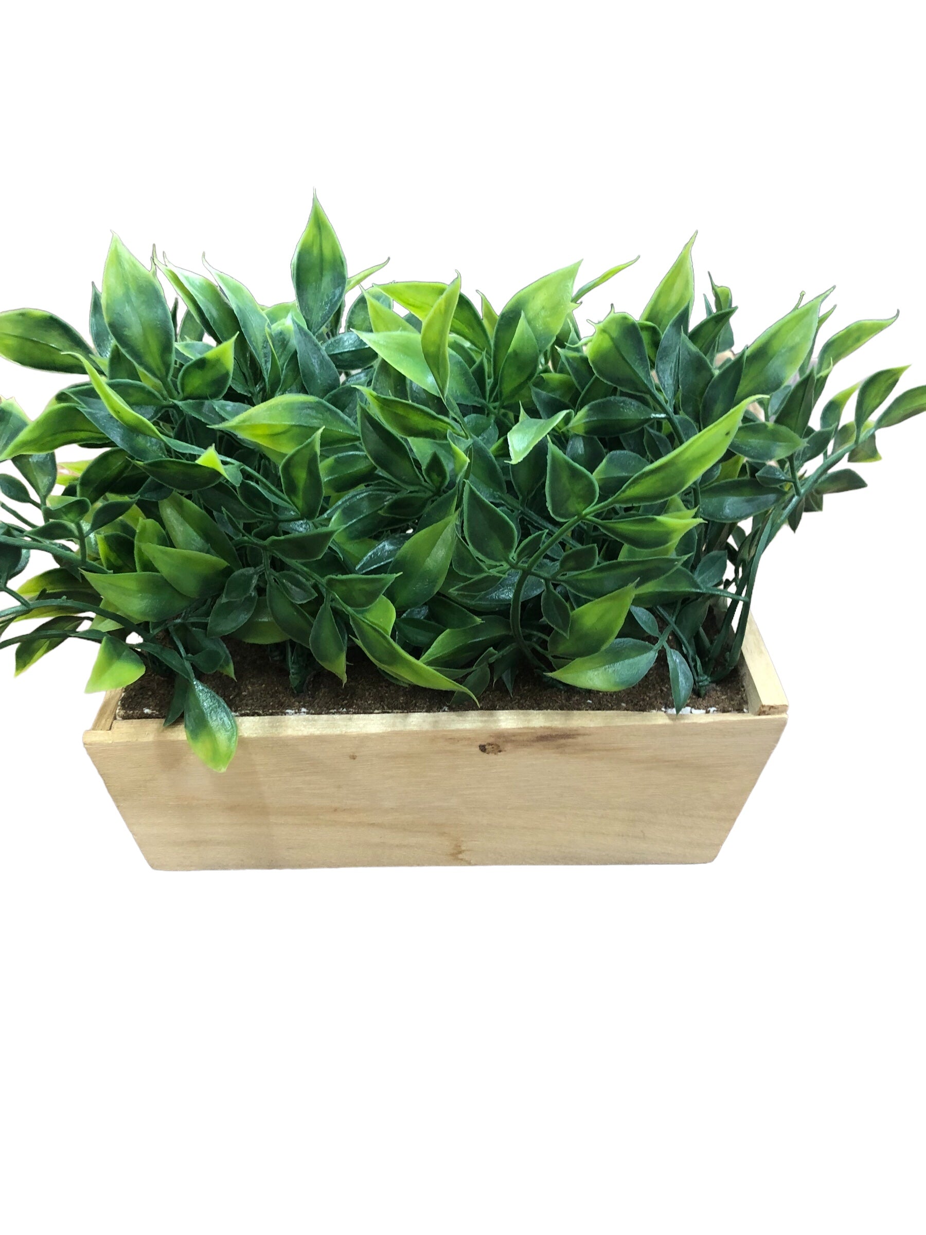 Faux plant in long wooden box