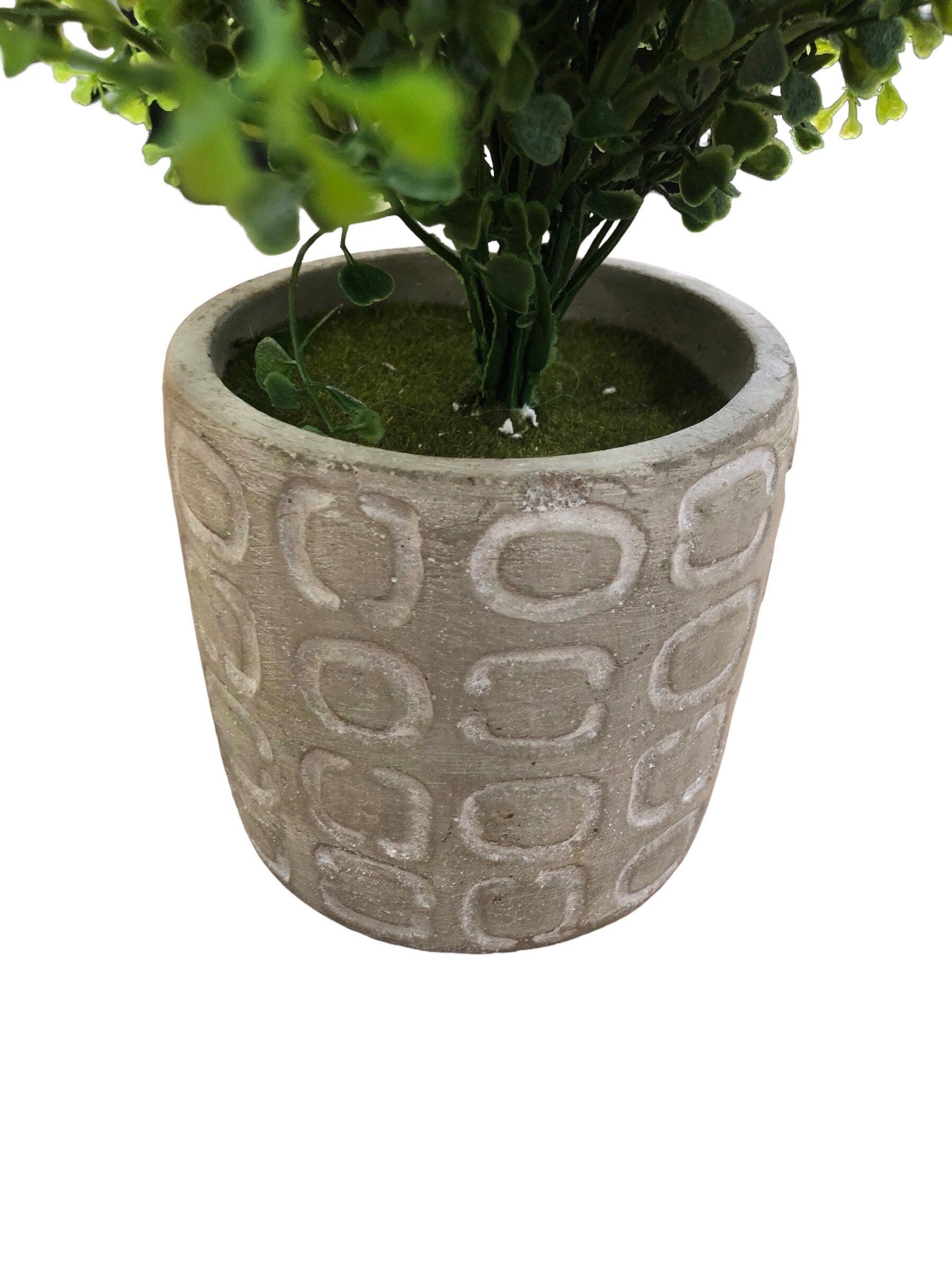 Faux plant in grey clay pot