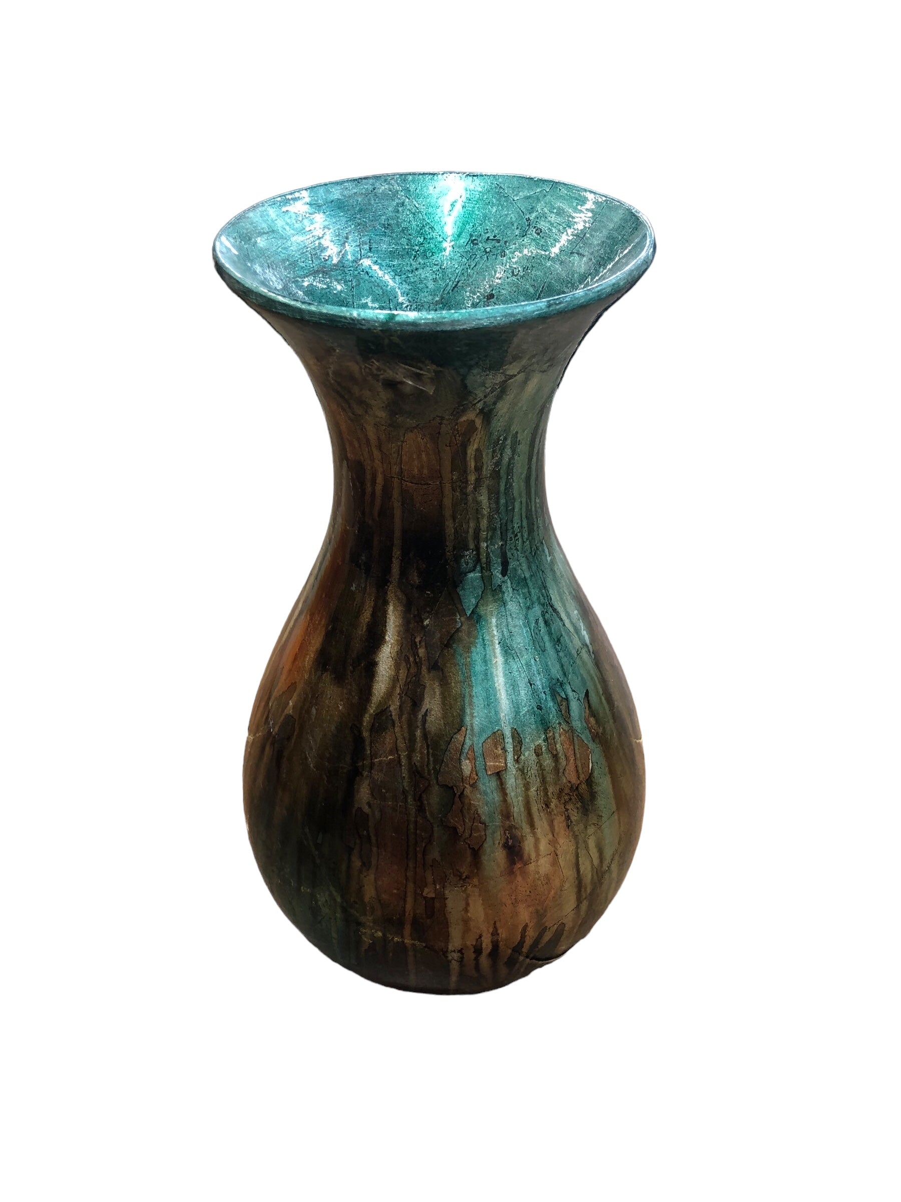 Turquoise/ Brown drip design vase