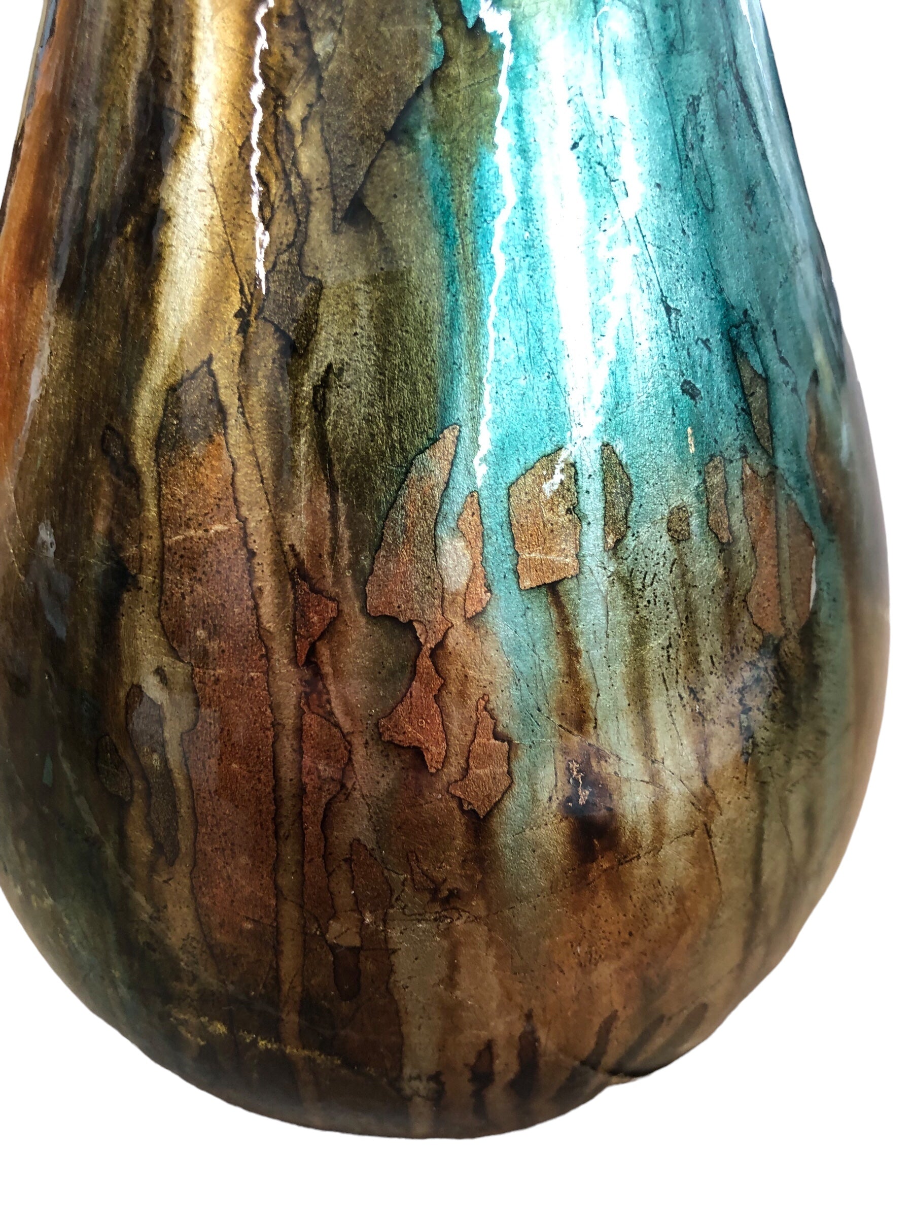 Turquoise/ Brown drip design vase