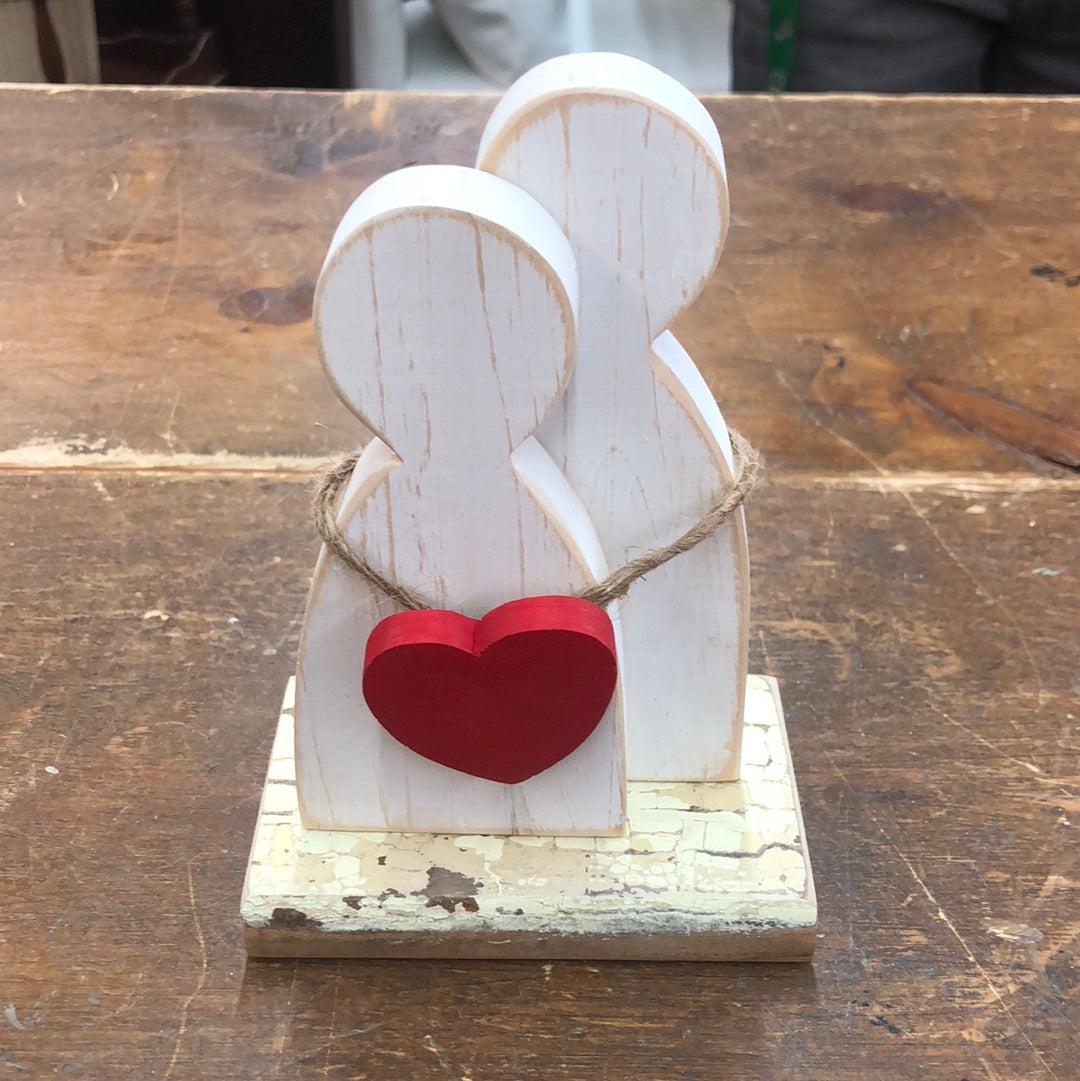 Two Wooden People with Red Heart