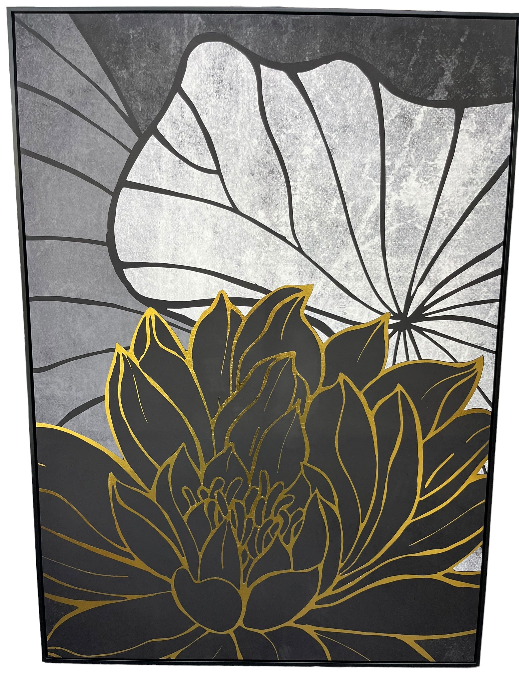 Grey Picture with Black and Gold Flower