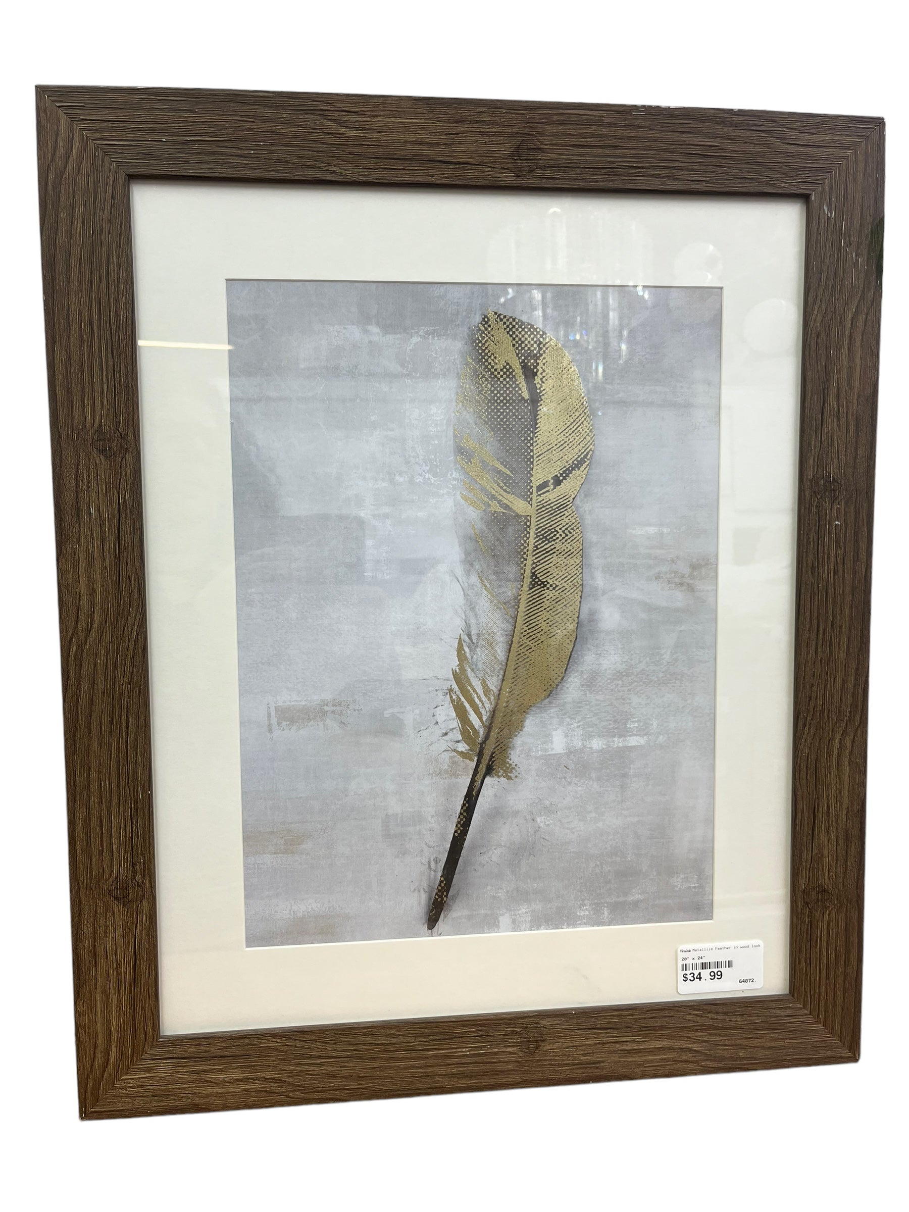 Gold Metalliic Feather in wood look frame
