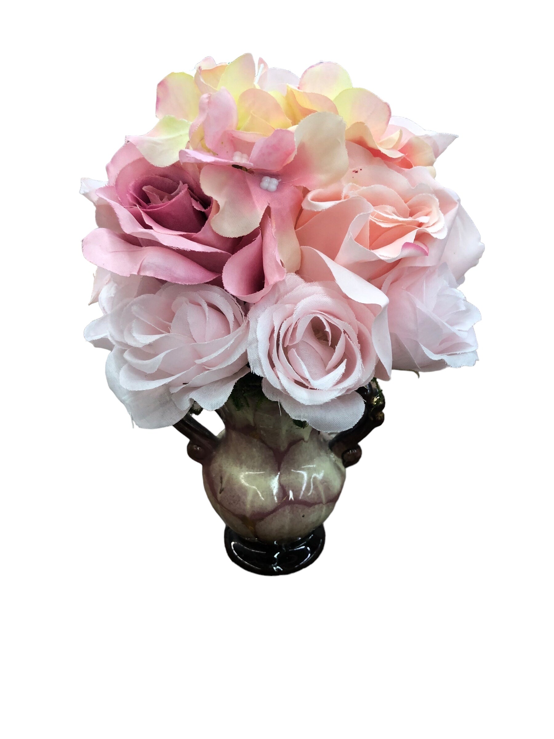 Sm. Brown Vase w/Pink flowers