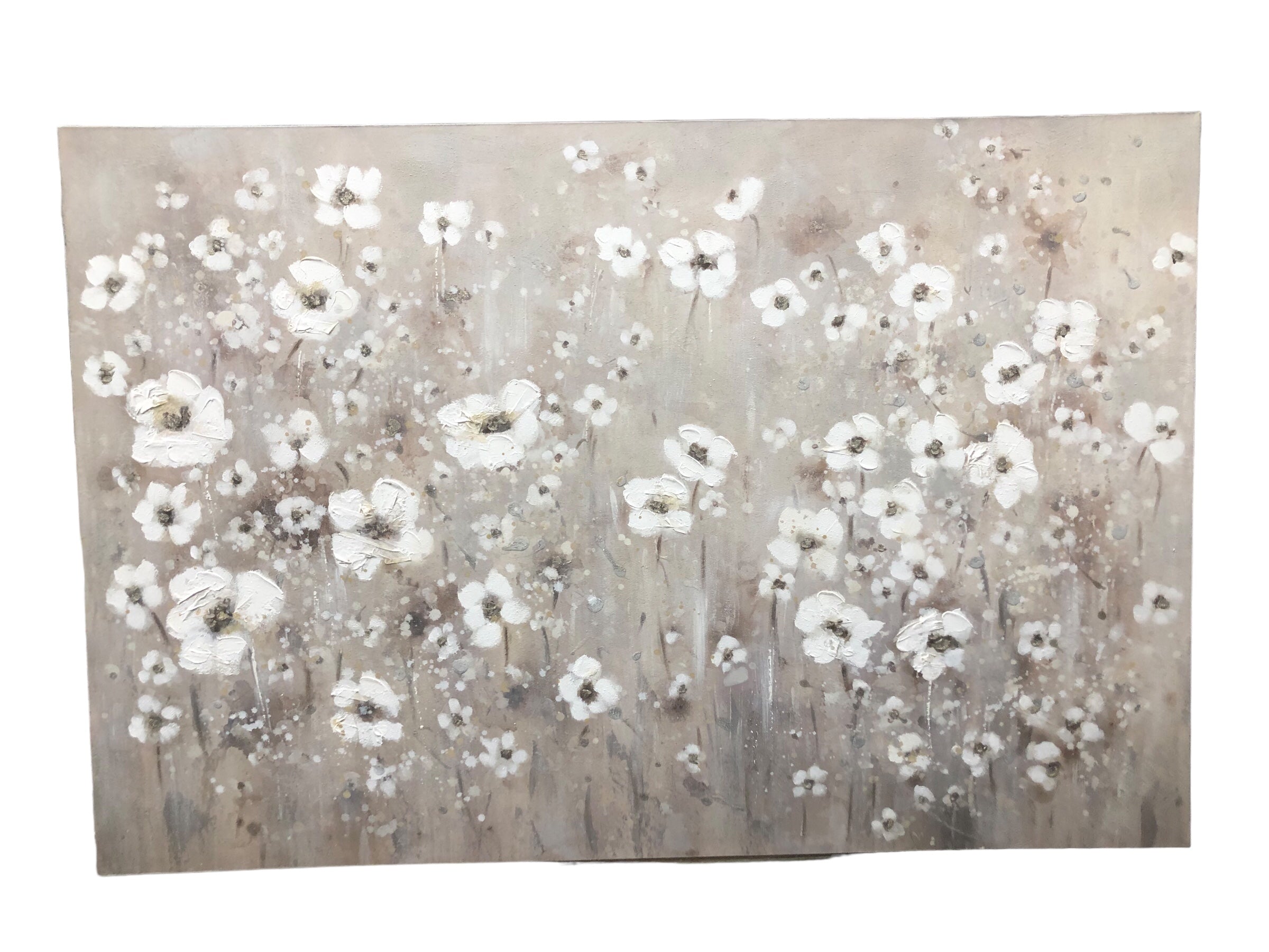 Flowers with glitter on cream canvas