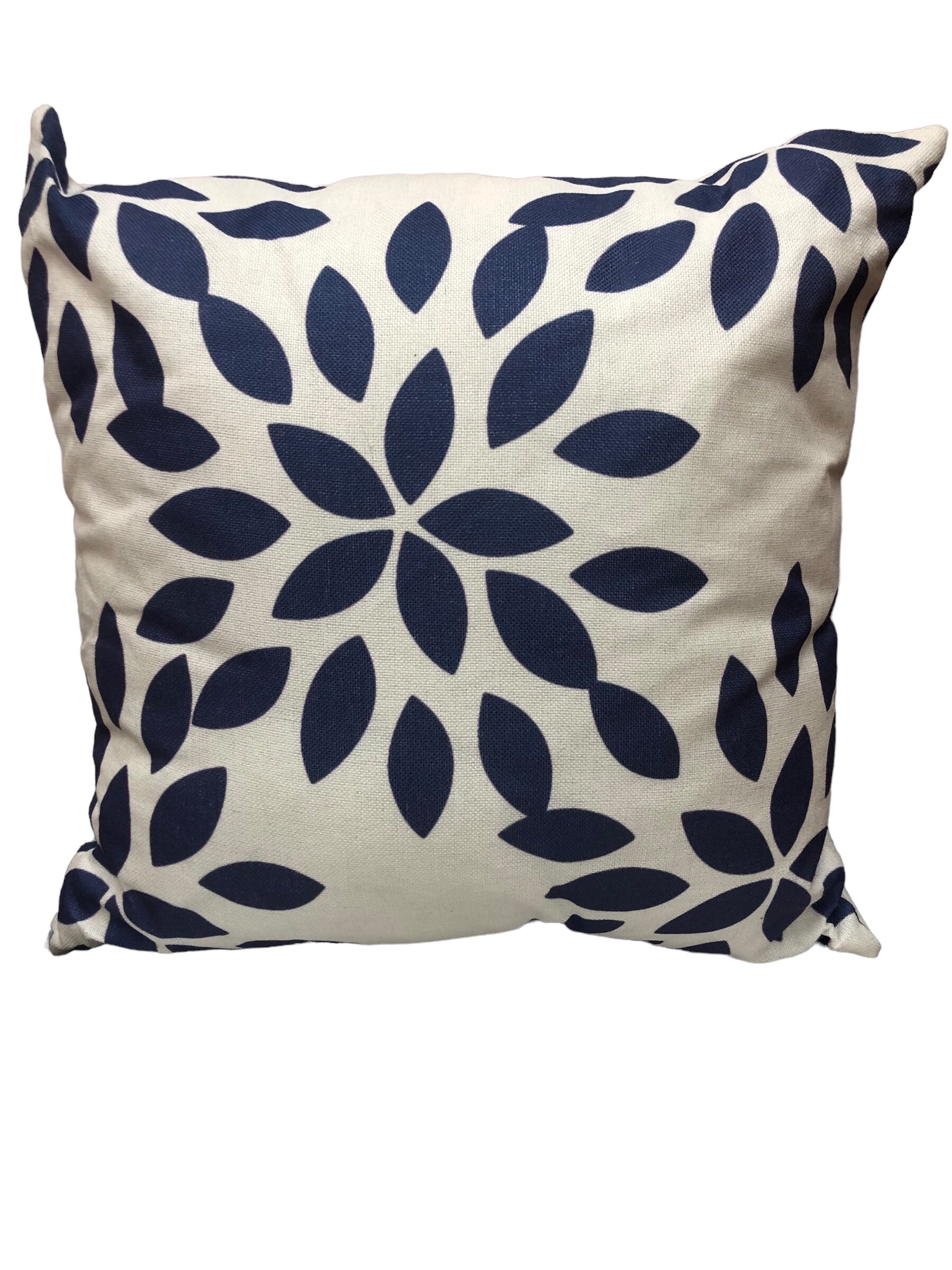 Cream and Blue Leaves Pillow
