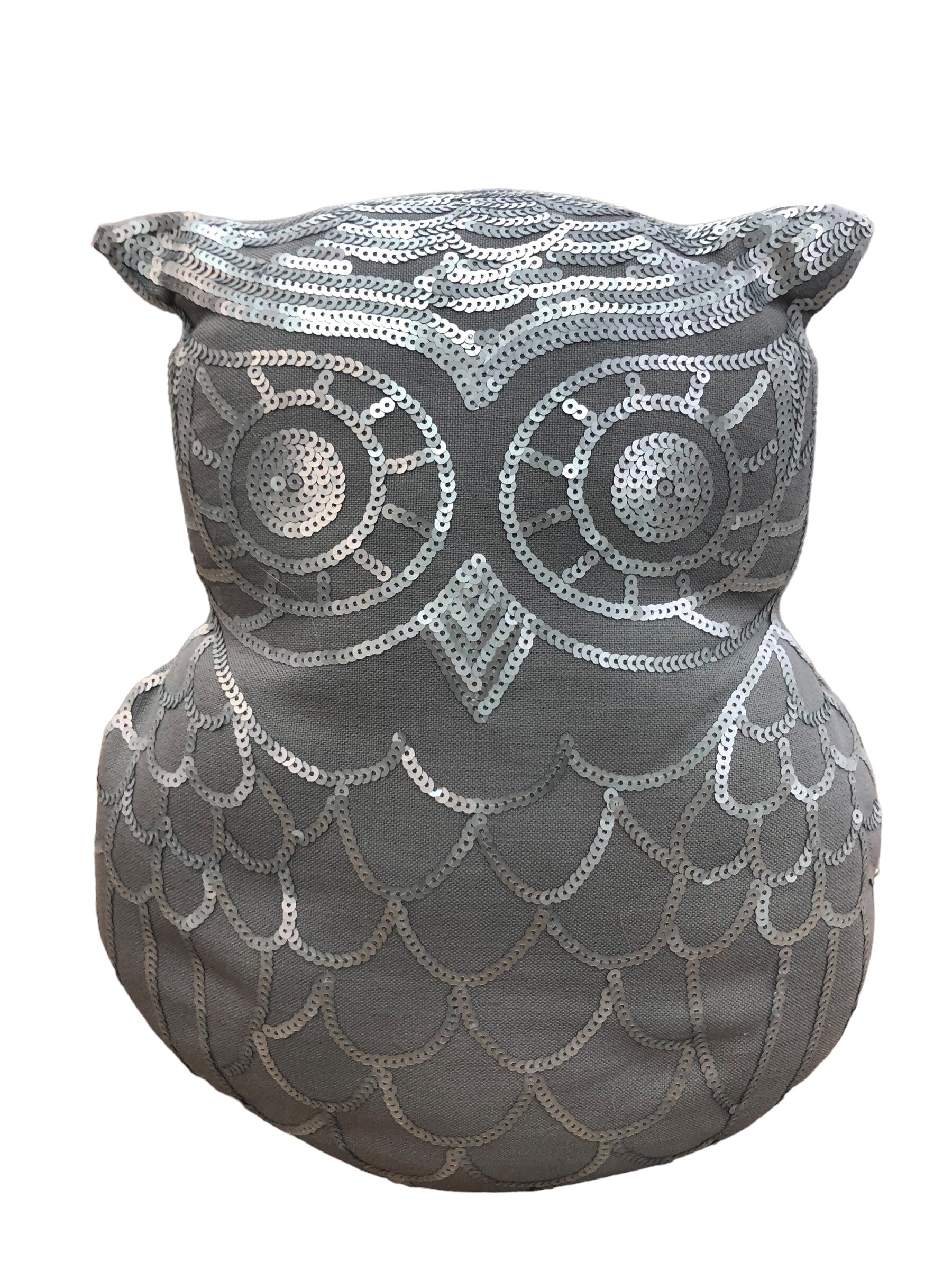 Silver Sequins Owl Pillow