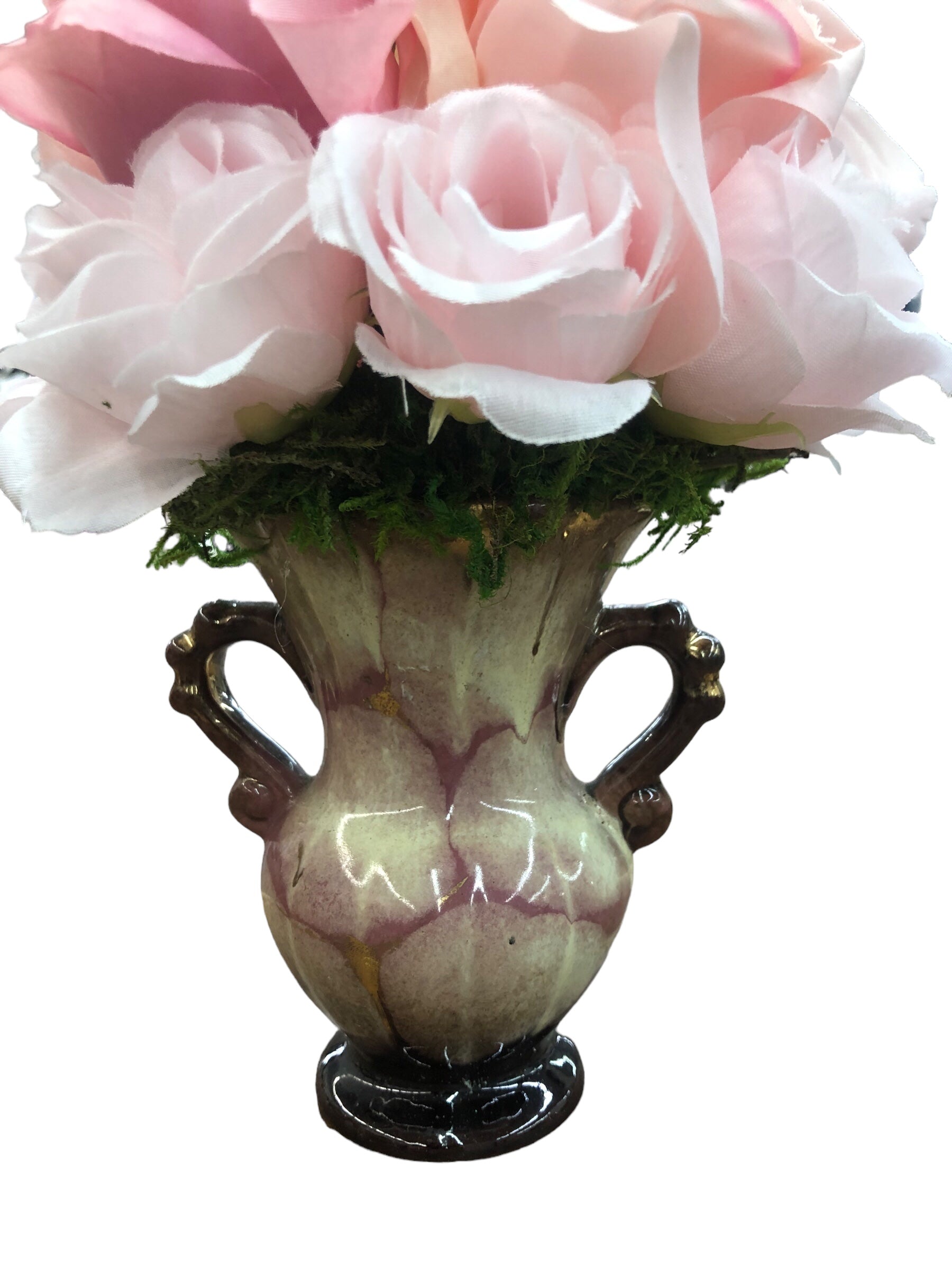 Sm. Brown Vase w/Pink flowers