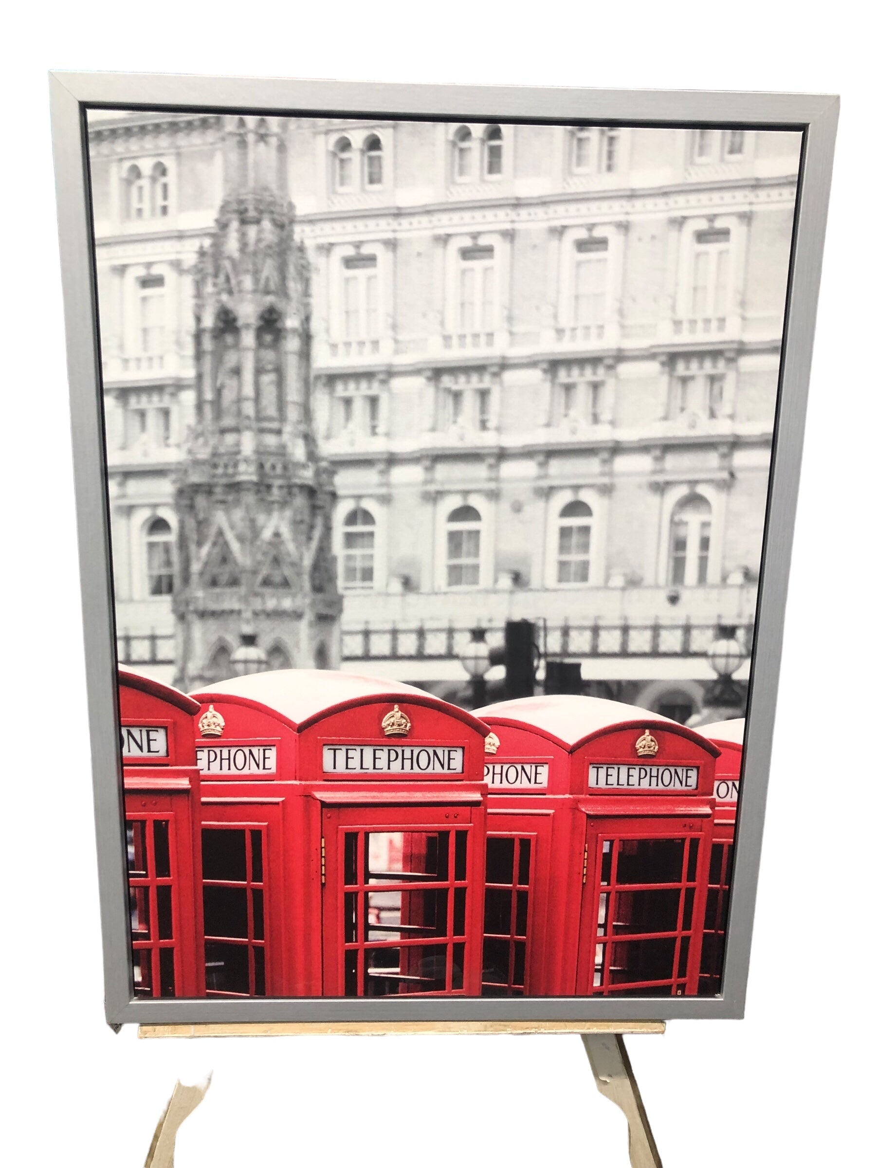 Red telephone booth framed canvas