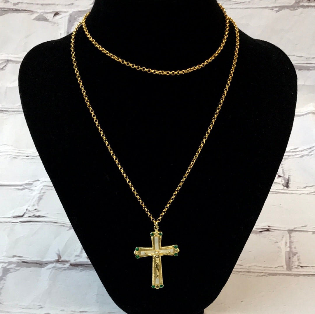 White & Gold Cross Necklace