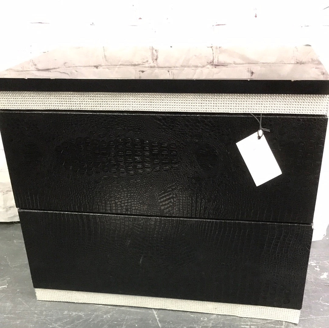 Black 2 drawer nightstand with faux crystals