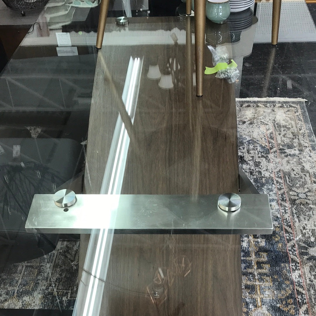 Glass table wood/ chrome base
