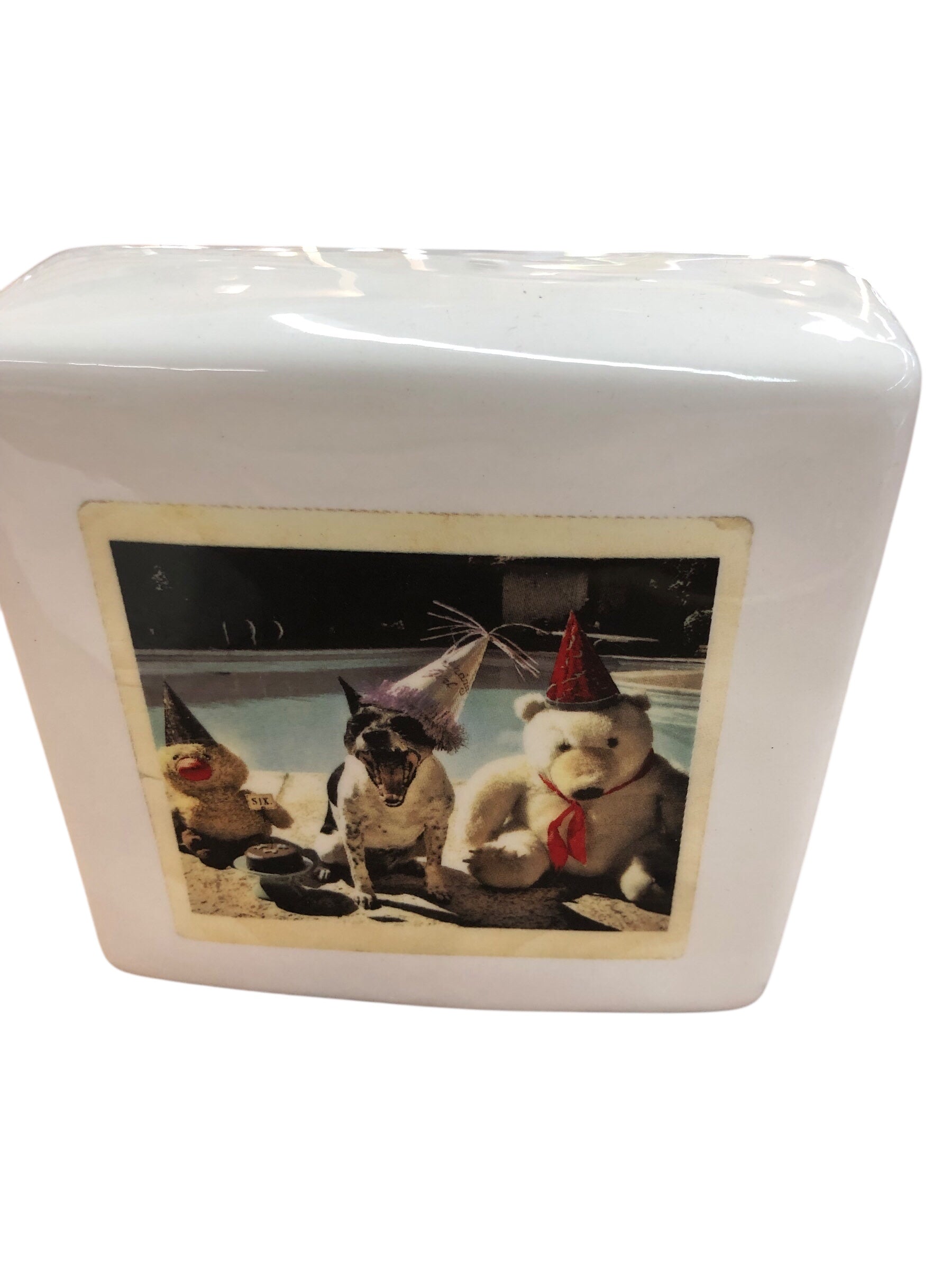 Decorative ceramic block dog polaroid