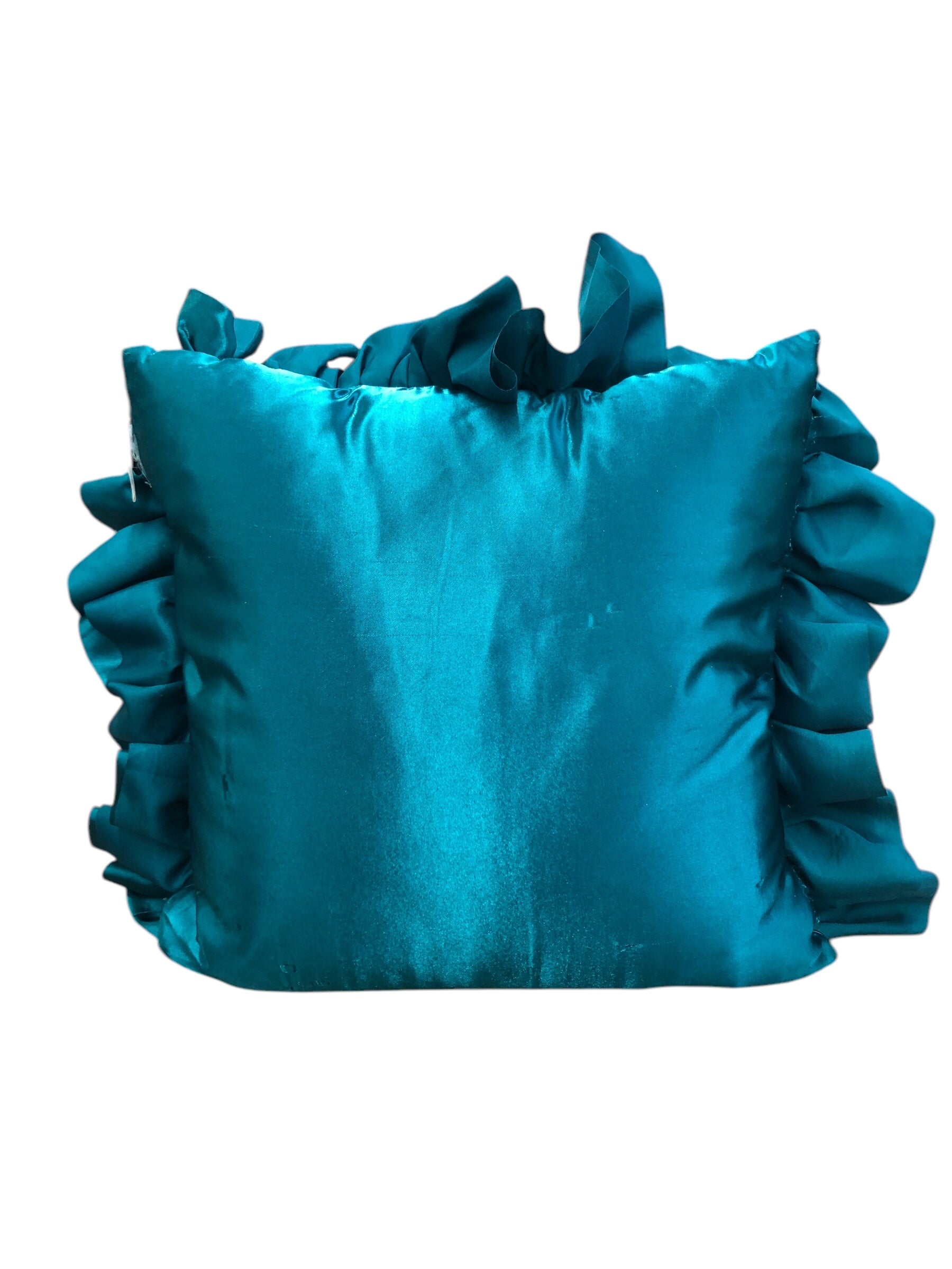 Dark Teal Ruffle Flower Look Pillow