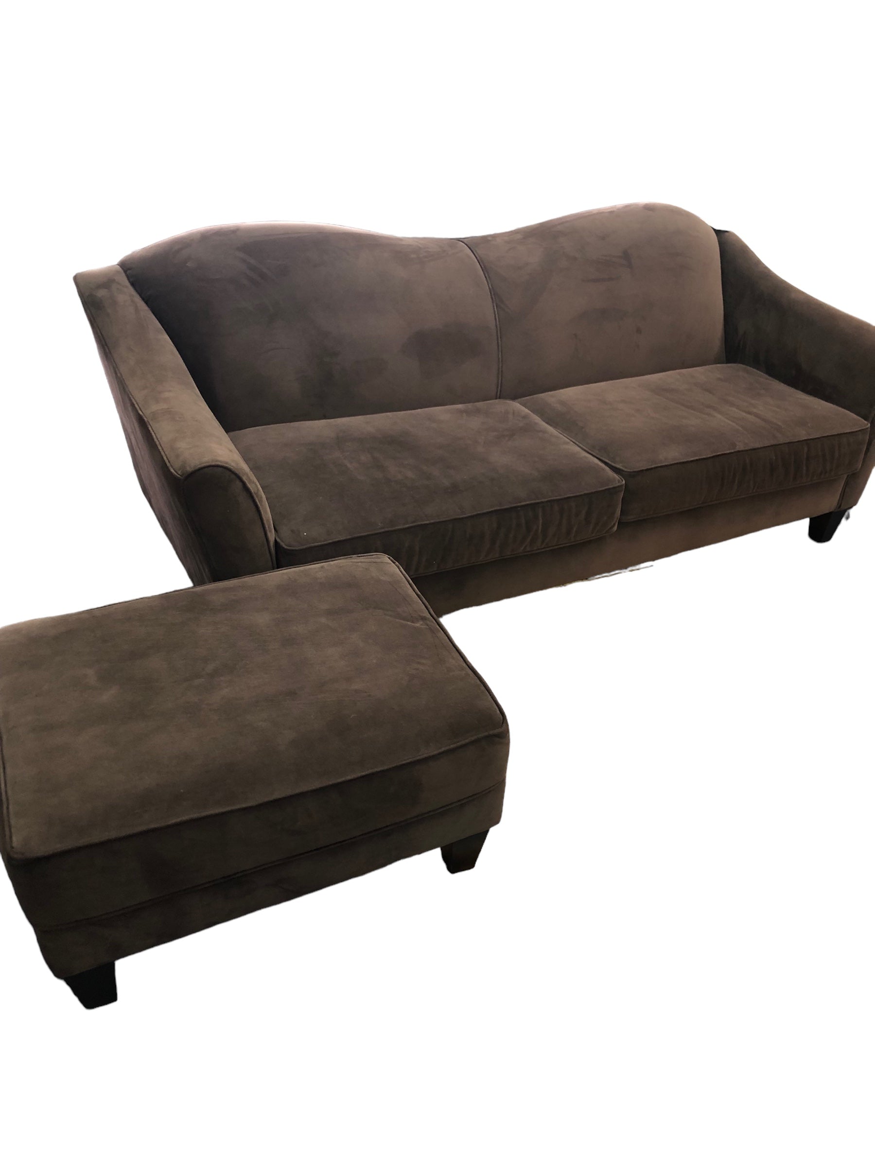 Velour Brown Couch with Ottoman