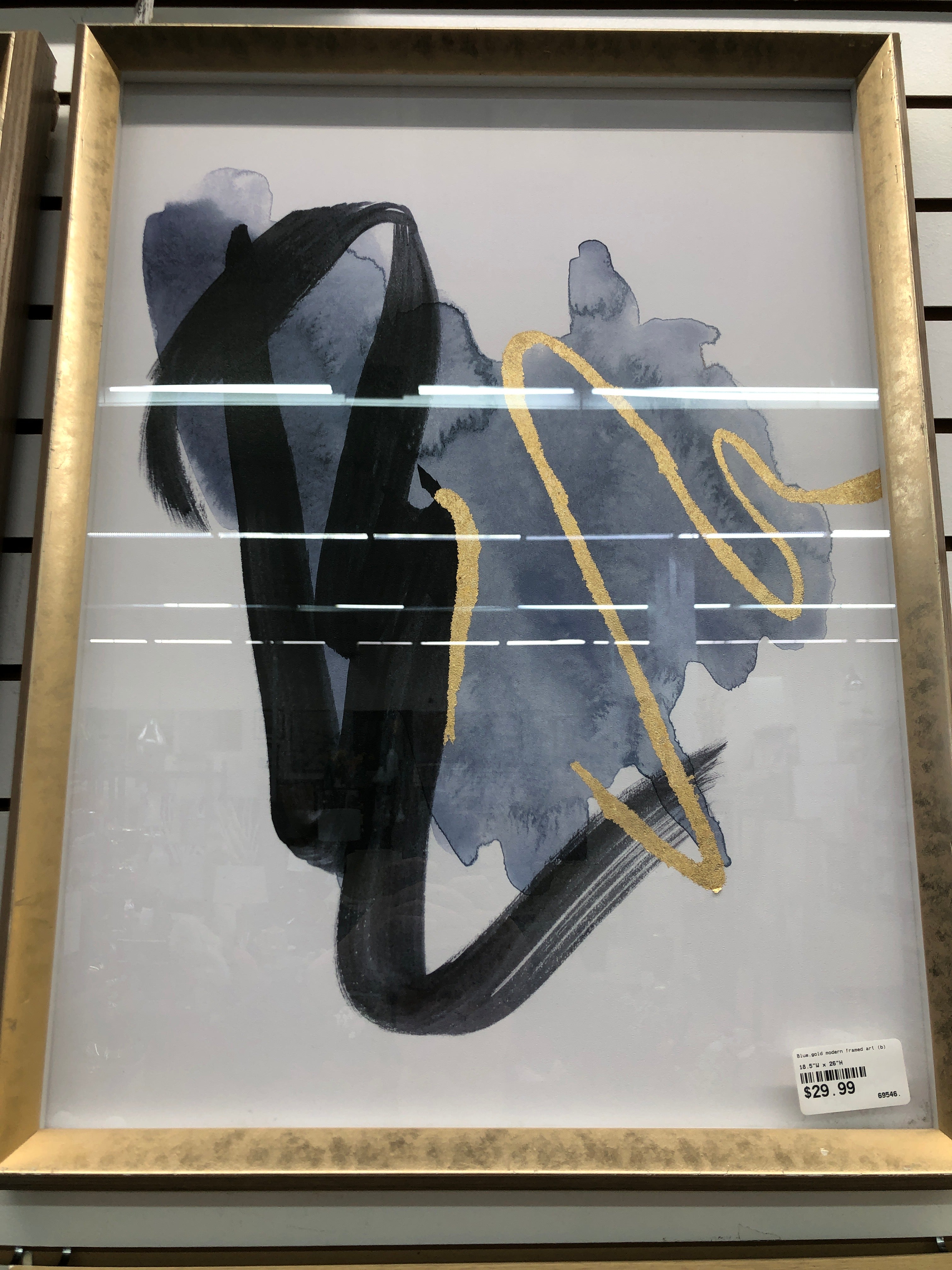 Blue,gold modern framed art (b)