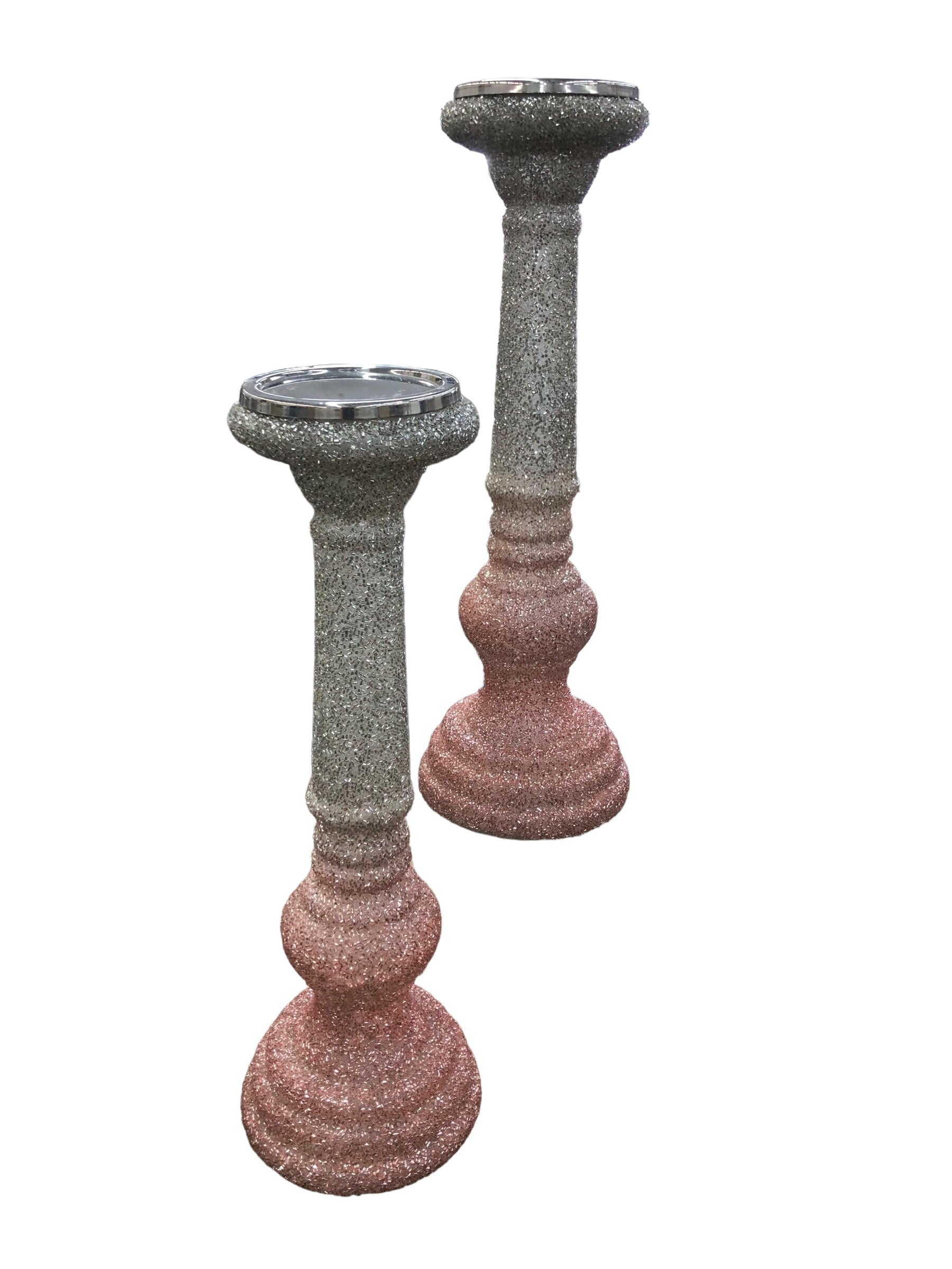 Tall Blush/Silver Candle Holders/set