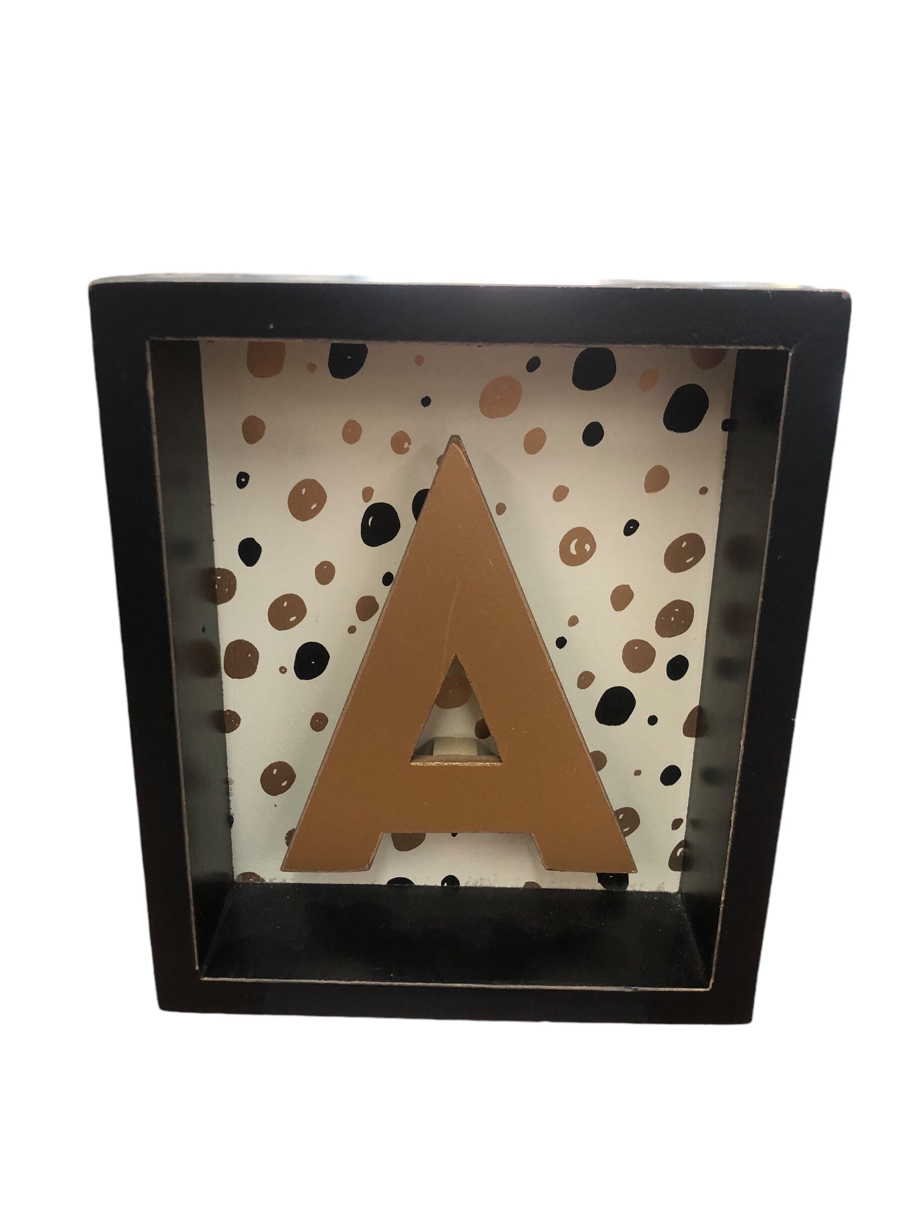 Letter A in wood frame