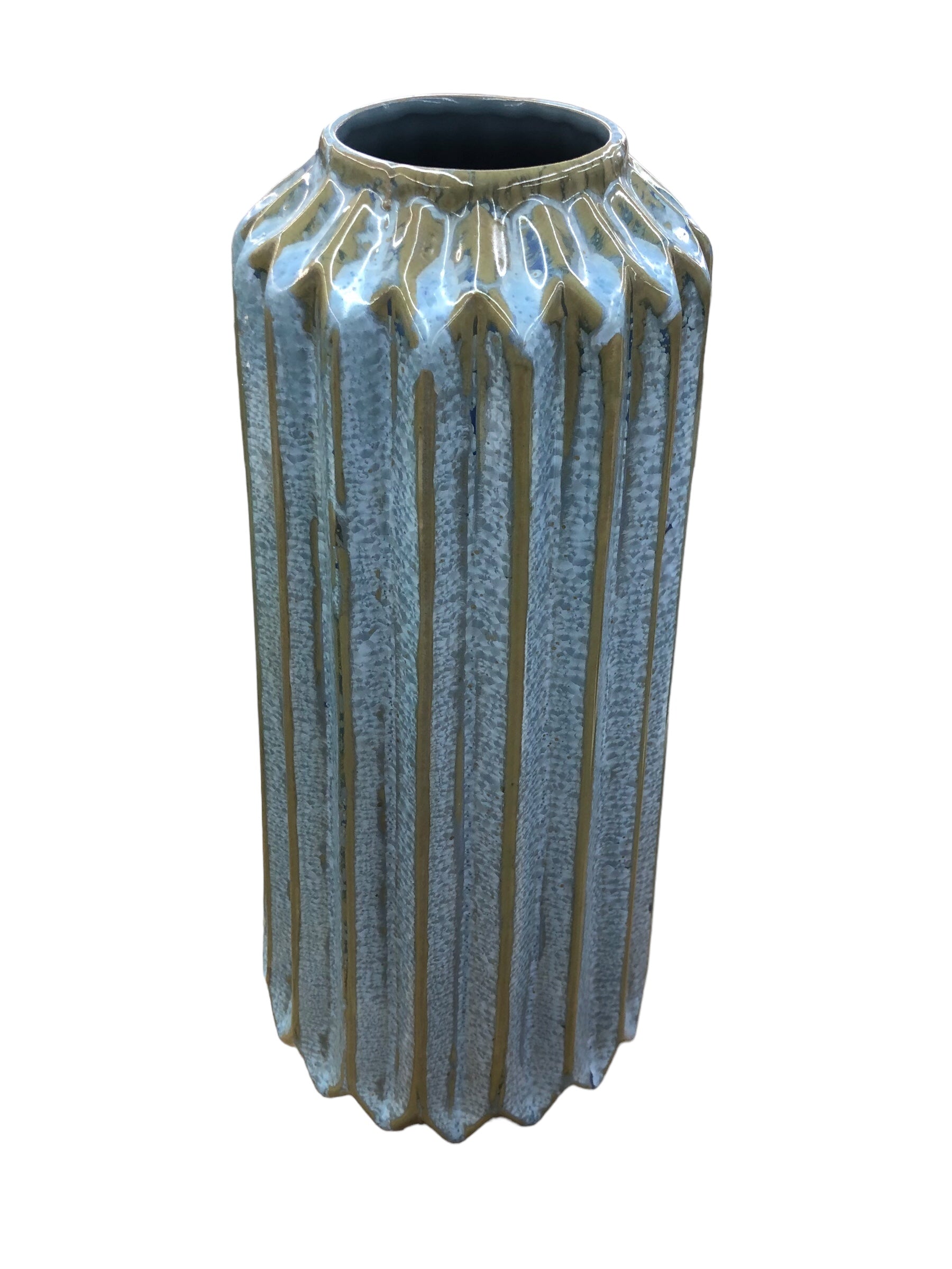 Ceramic Ribbed Blue/sage Vase