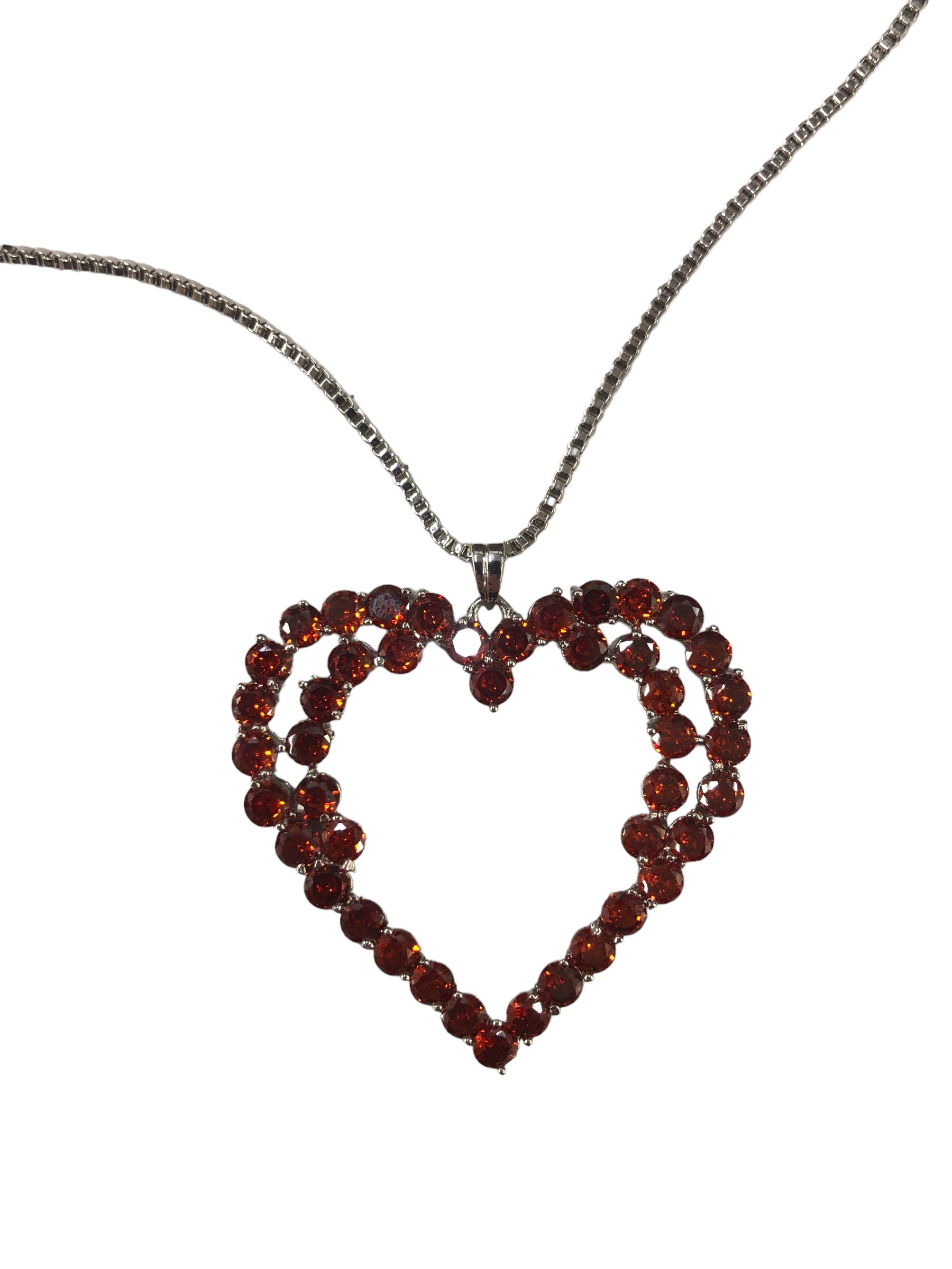 Red crystal heart necklace - long