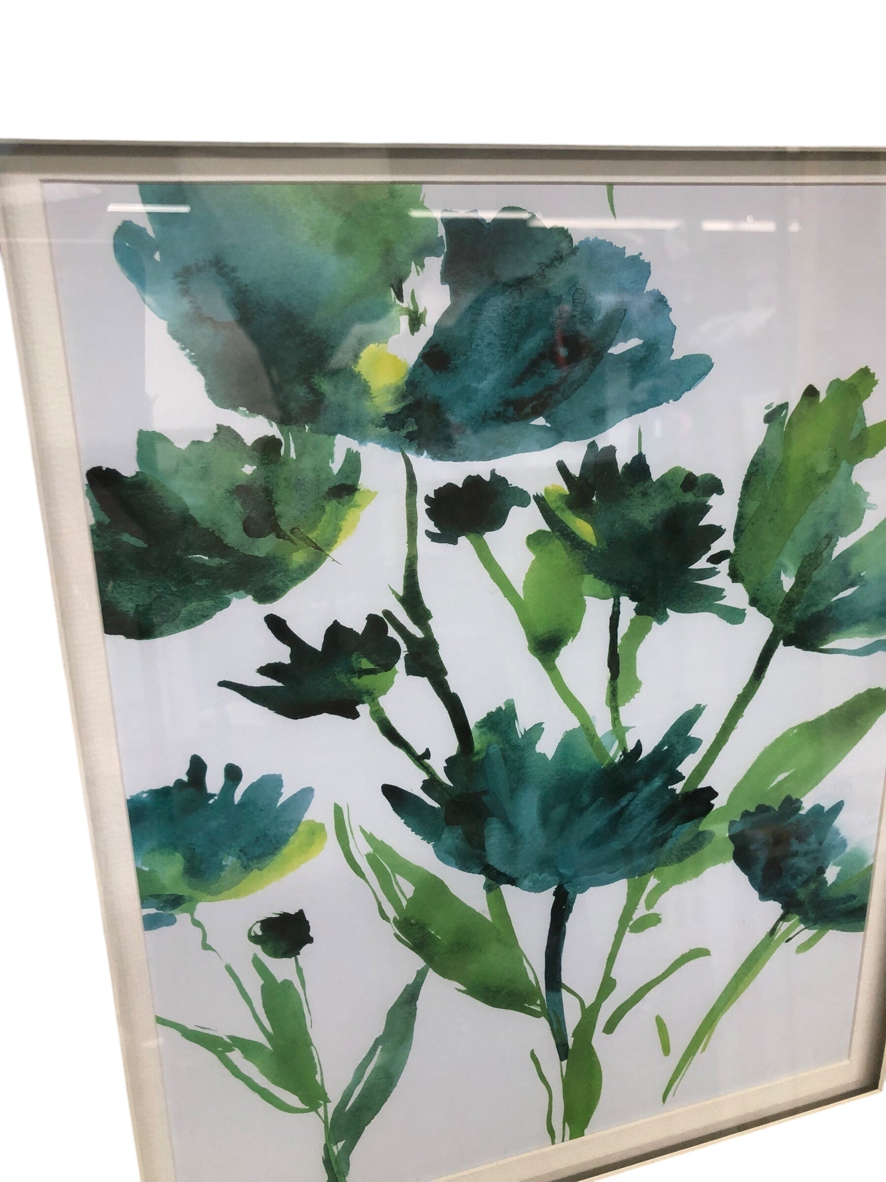 Turq/Green Flowers Mirrored frame