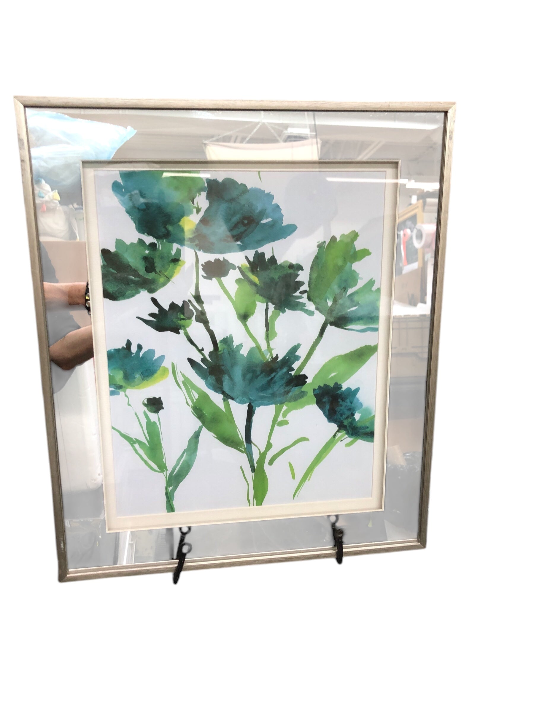 Turq/Green Flowers Mirrored frame