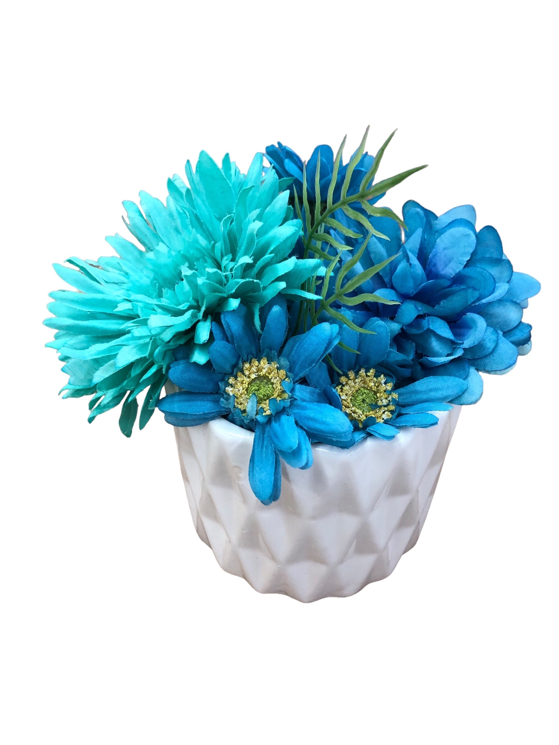 White Vase With Turquoise Flowers