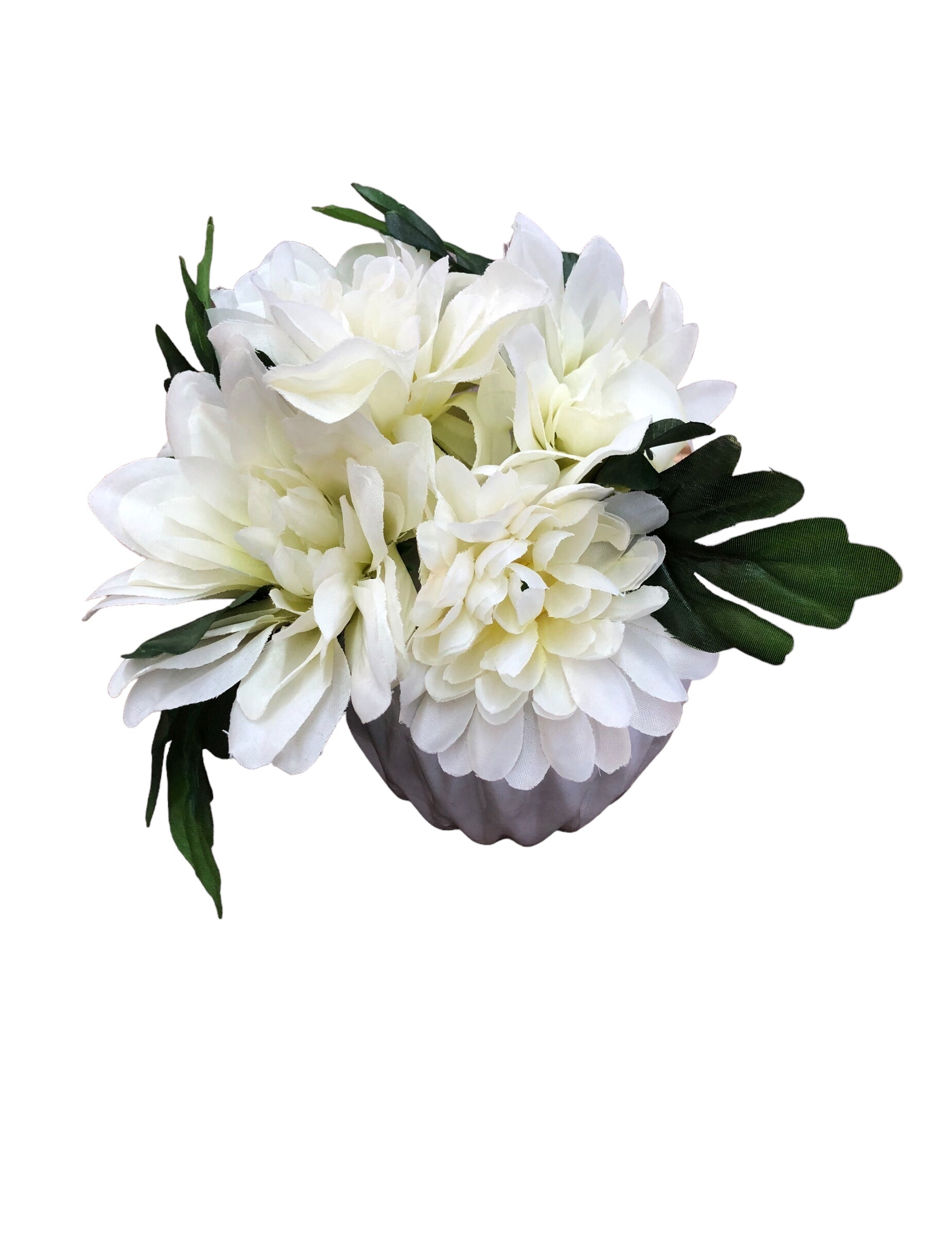 White Vase with off White Flowers/leafs