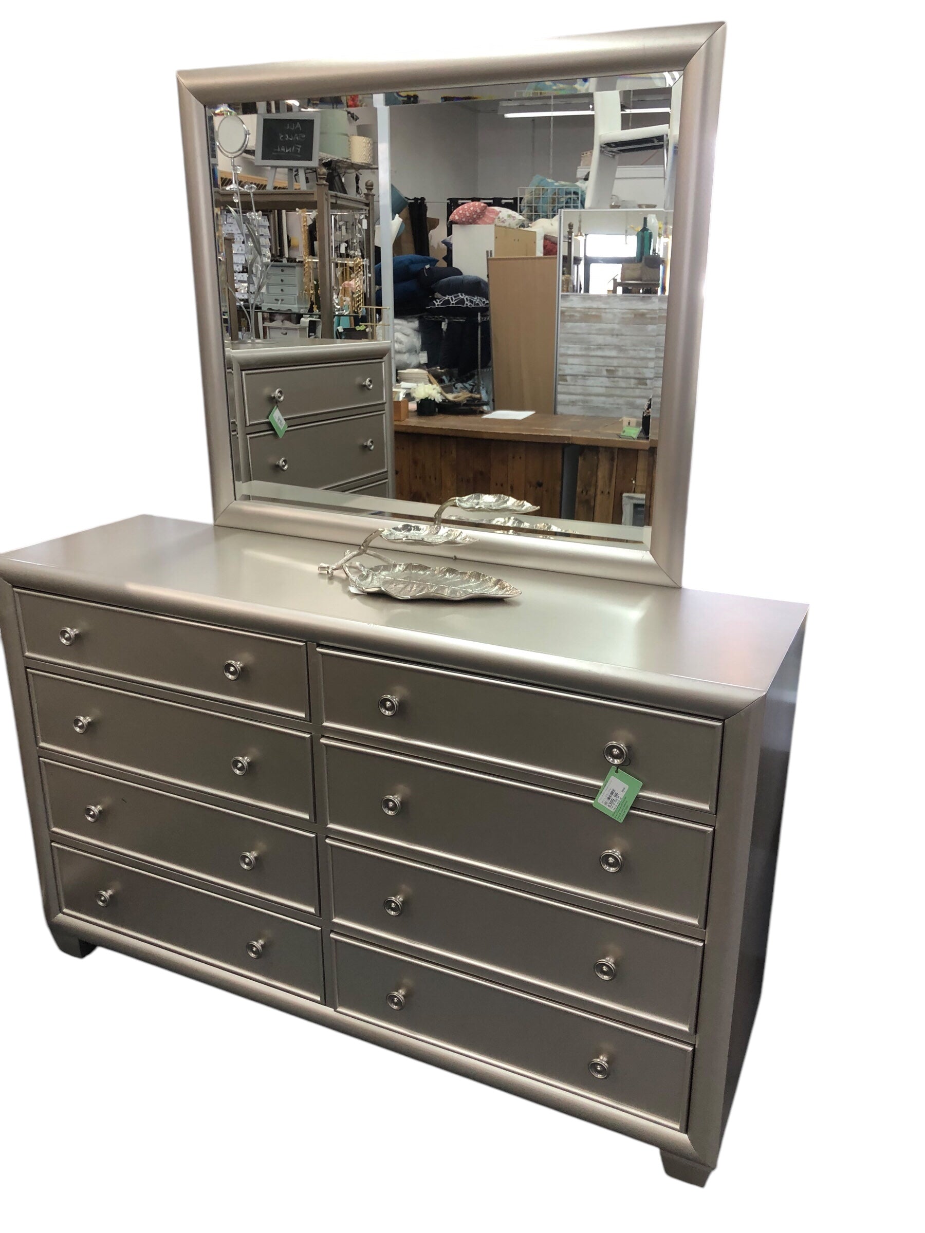 Silver modern dresser/w mirror