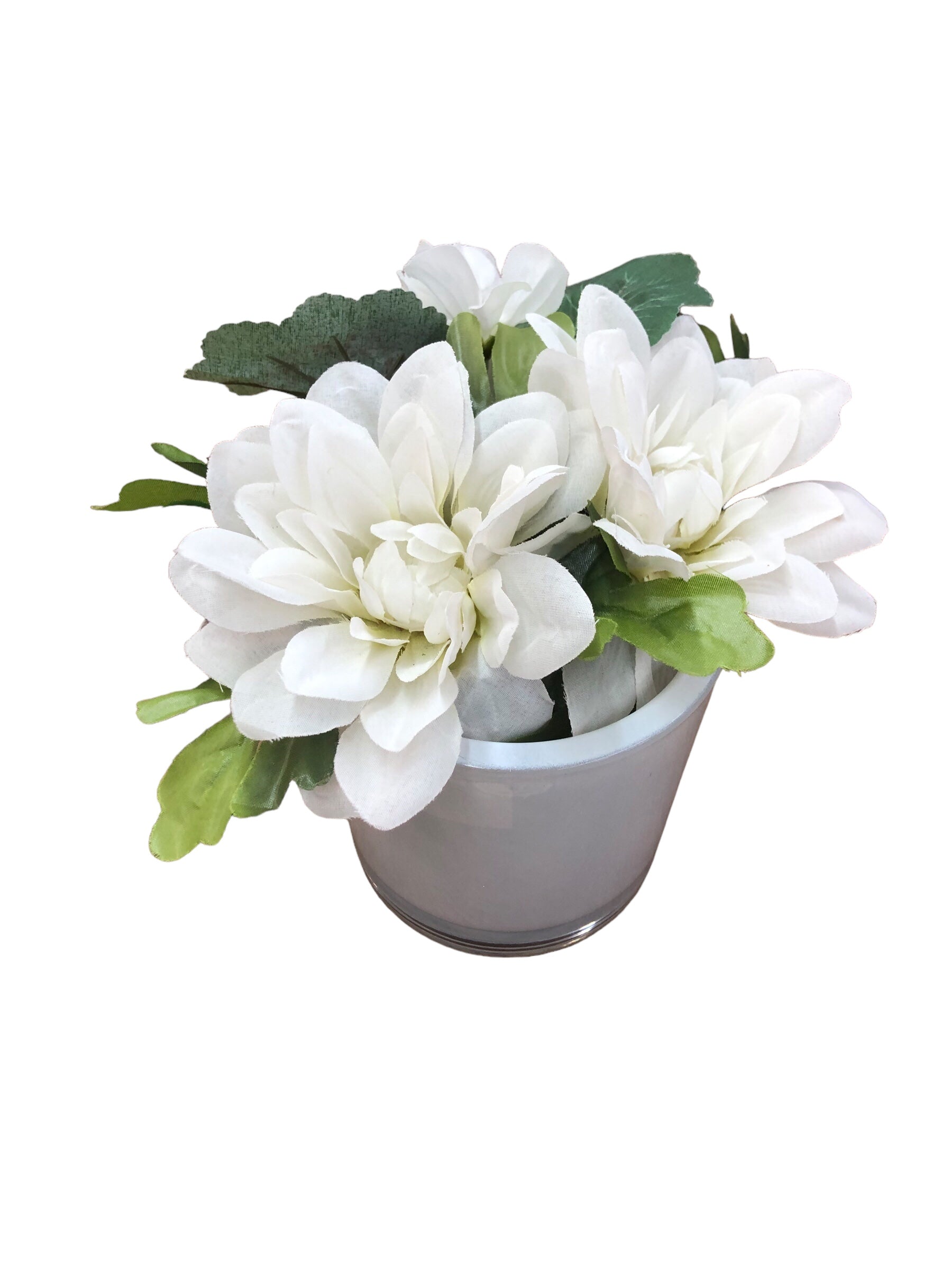 White vase with off White Flowers