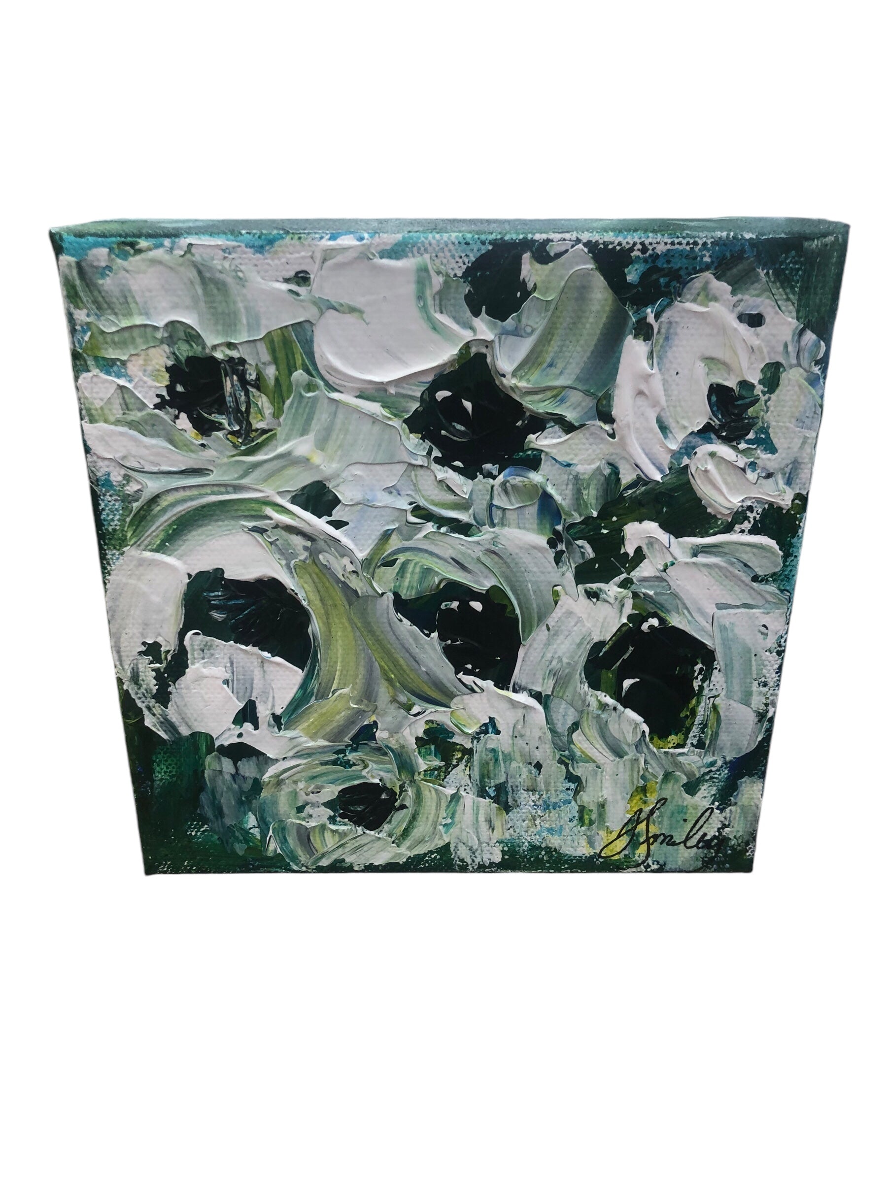 White Flowers on Teal Background