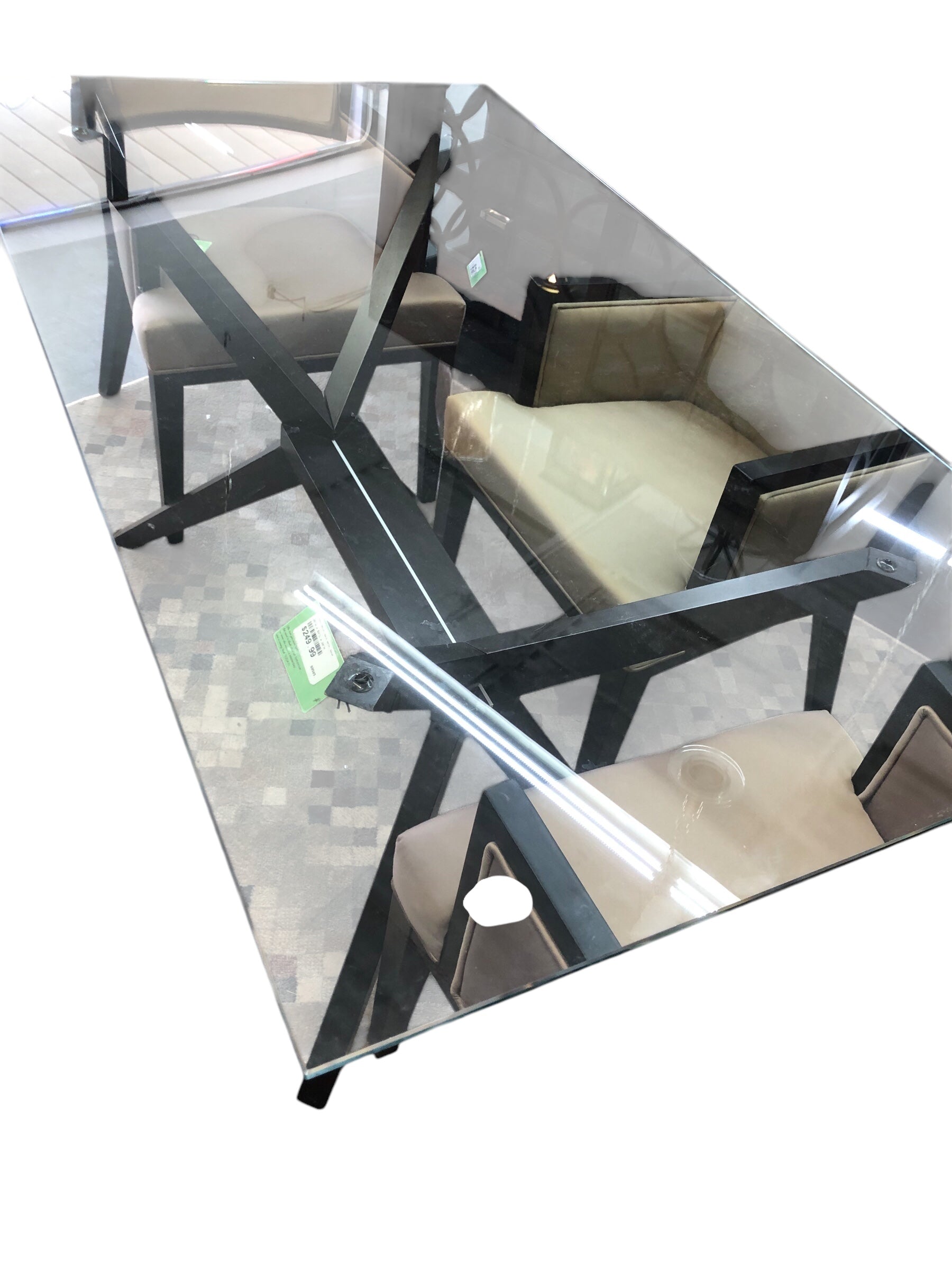 Glass table/ dark metal base