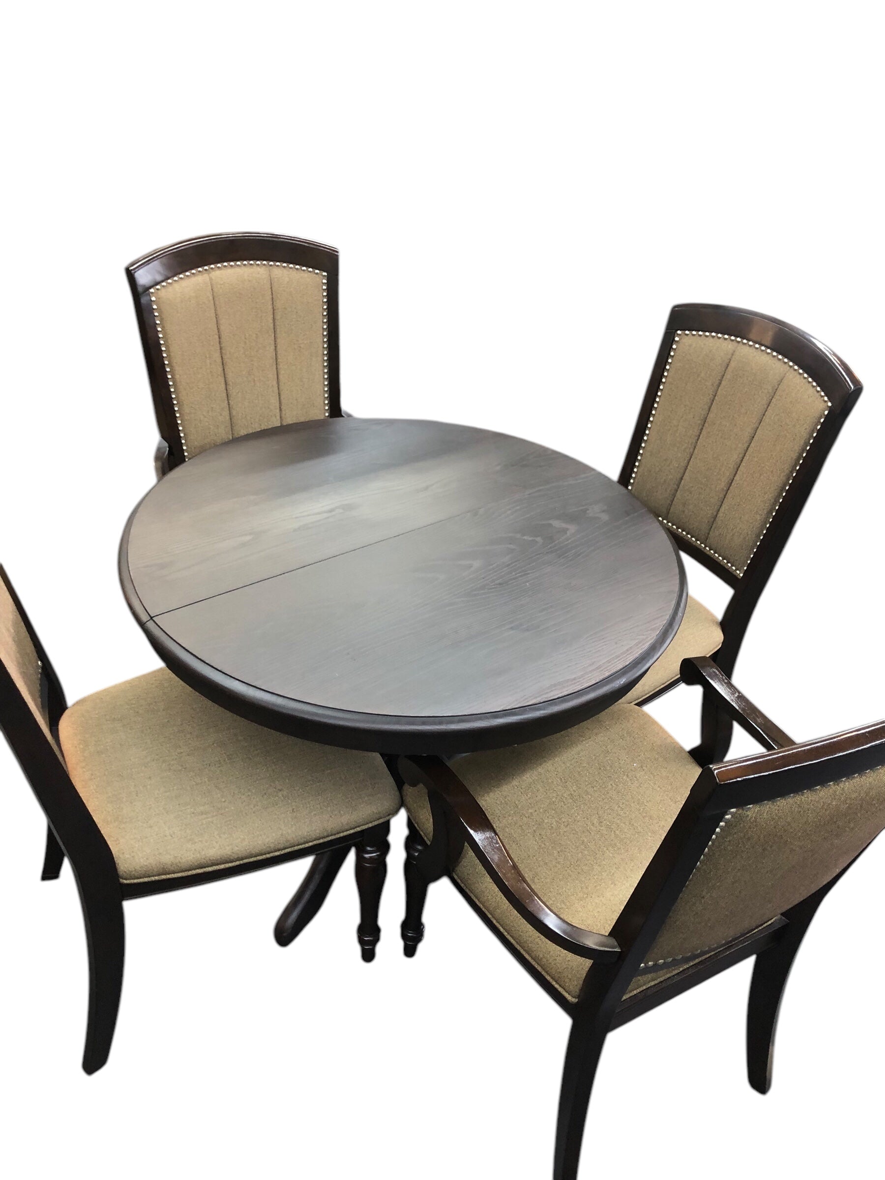 Round dark wood dining table/ 6 chairs