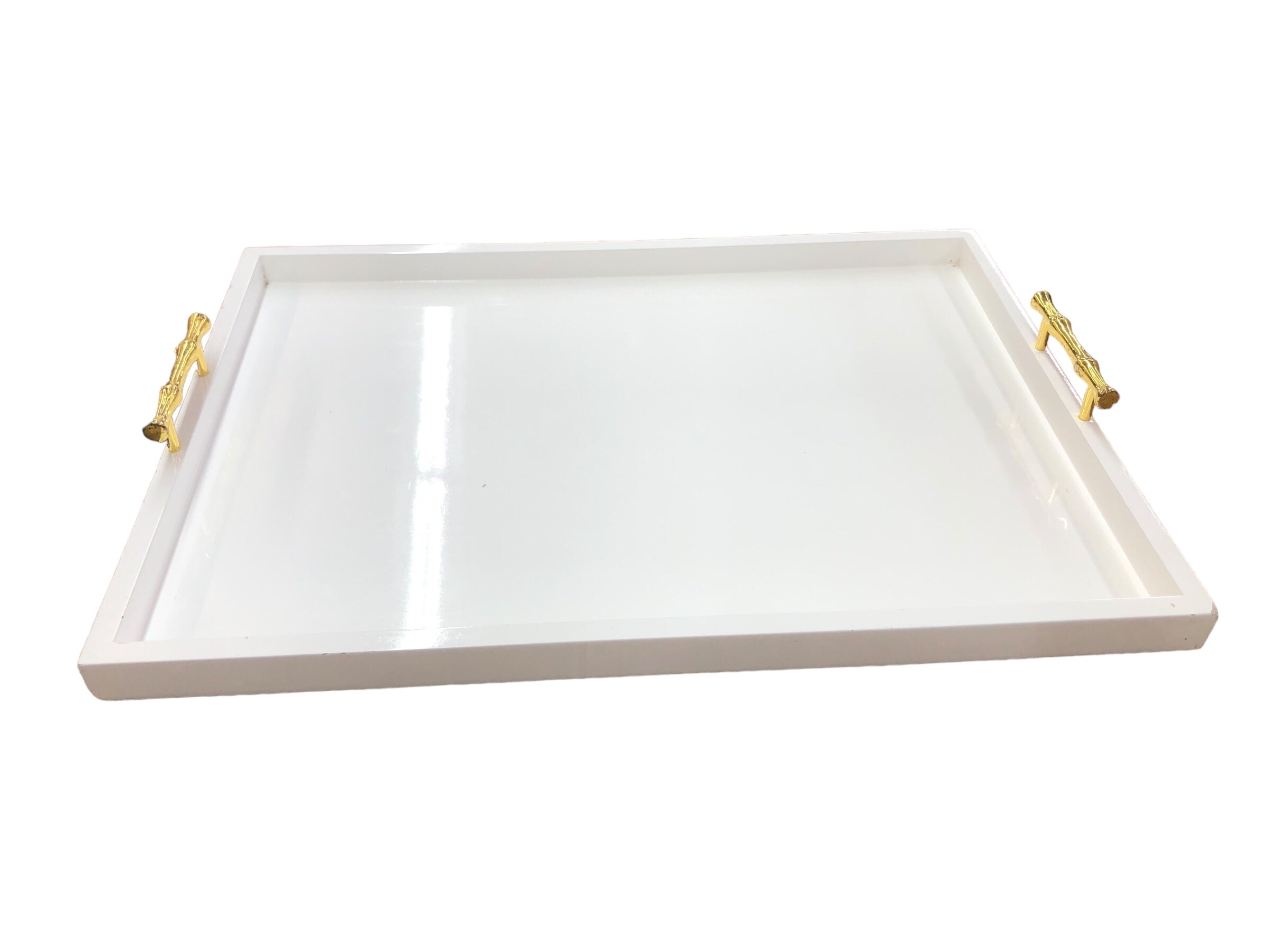 White Serving Tray with Gold Handles