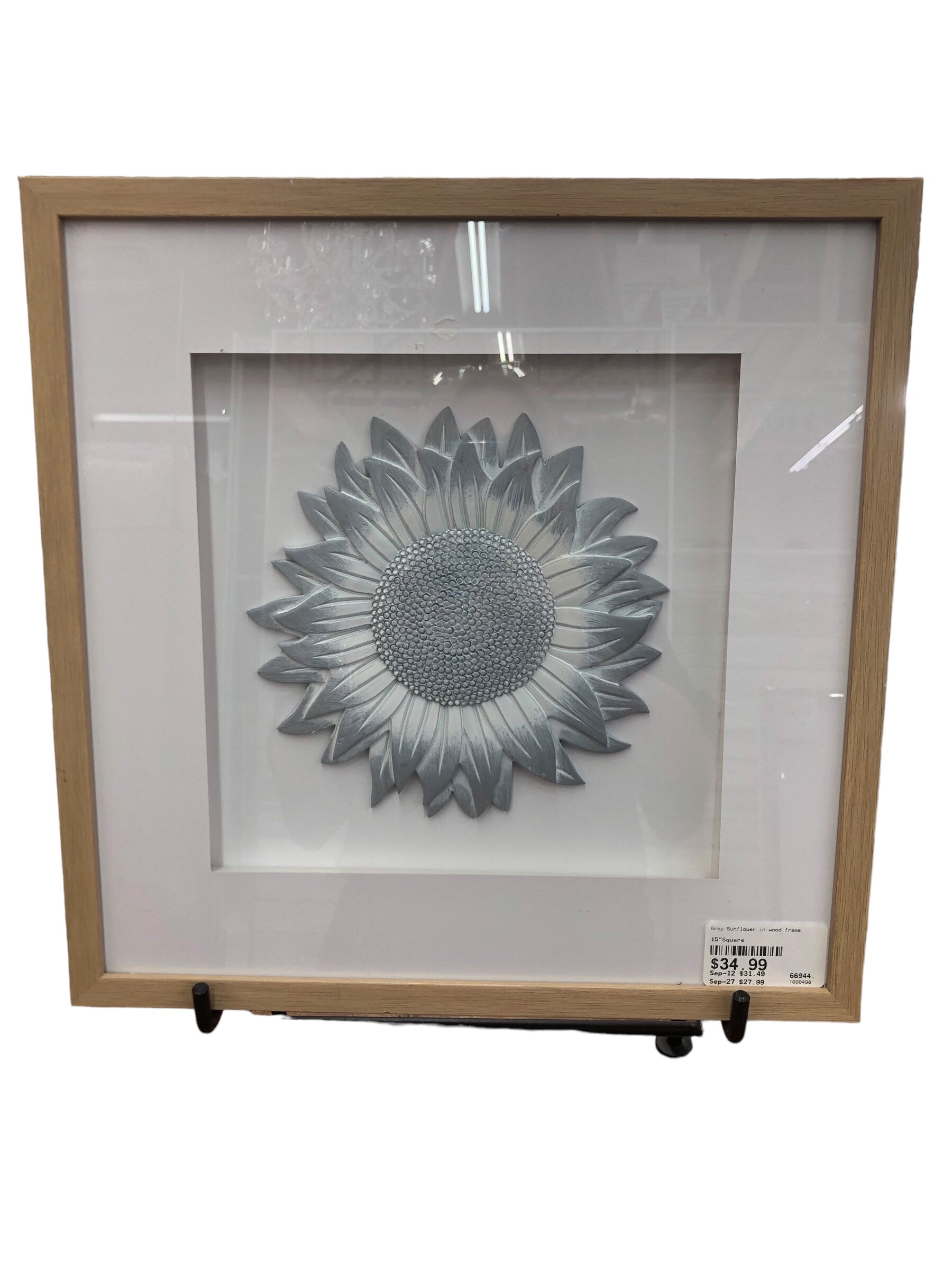 Grey Sunflower in wood frame