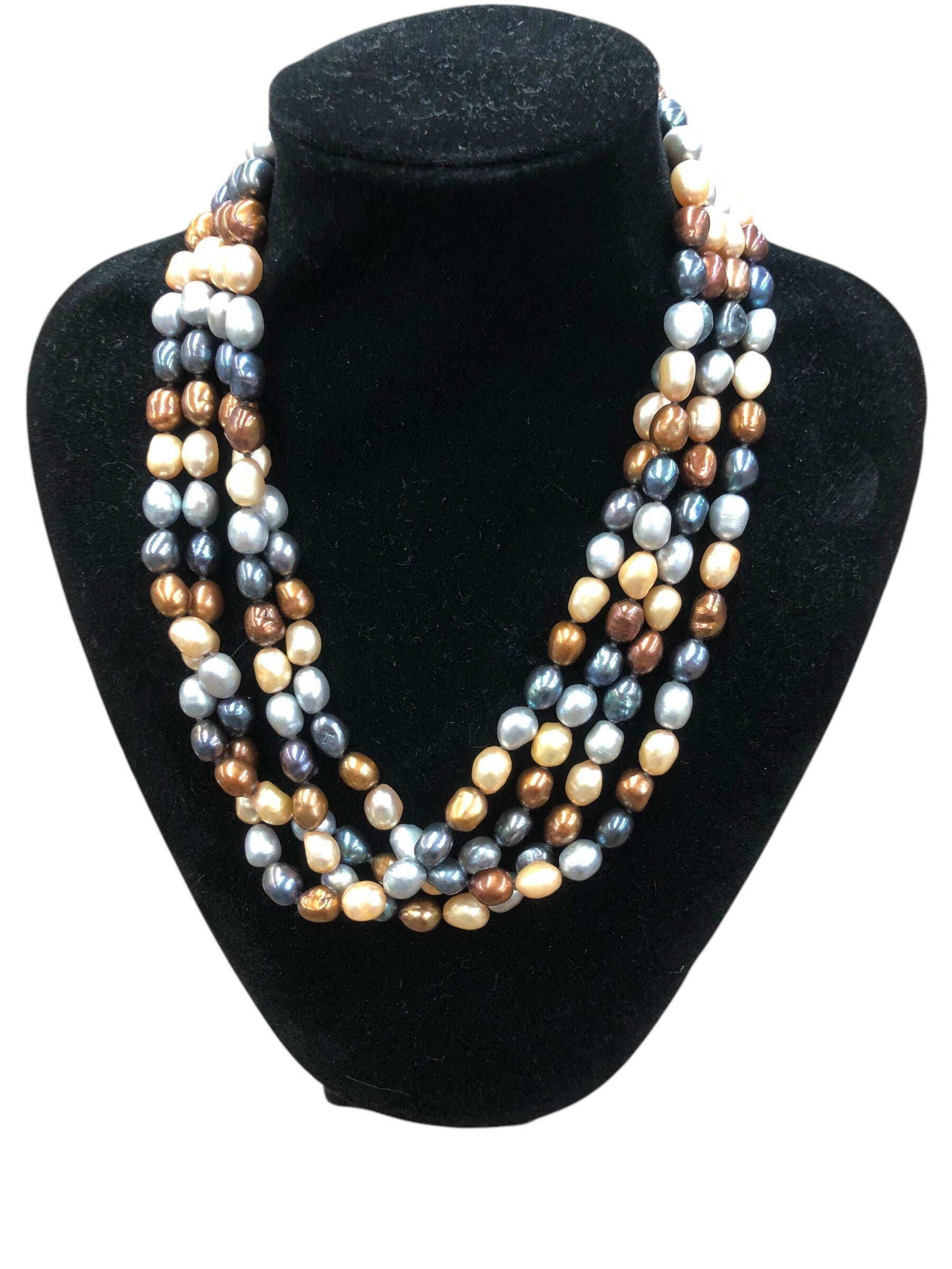 18" Multicolour fresh water/pearl/ triple necklace