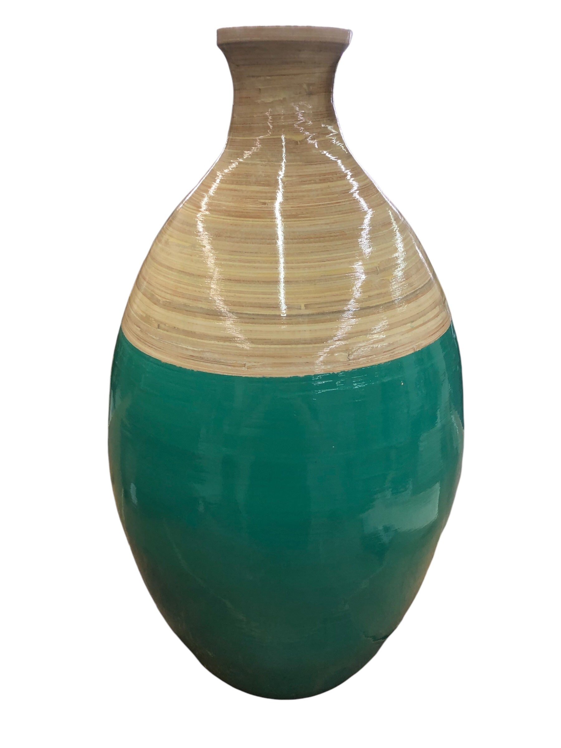 Plastic turquoise/ wood look floor vase