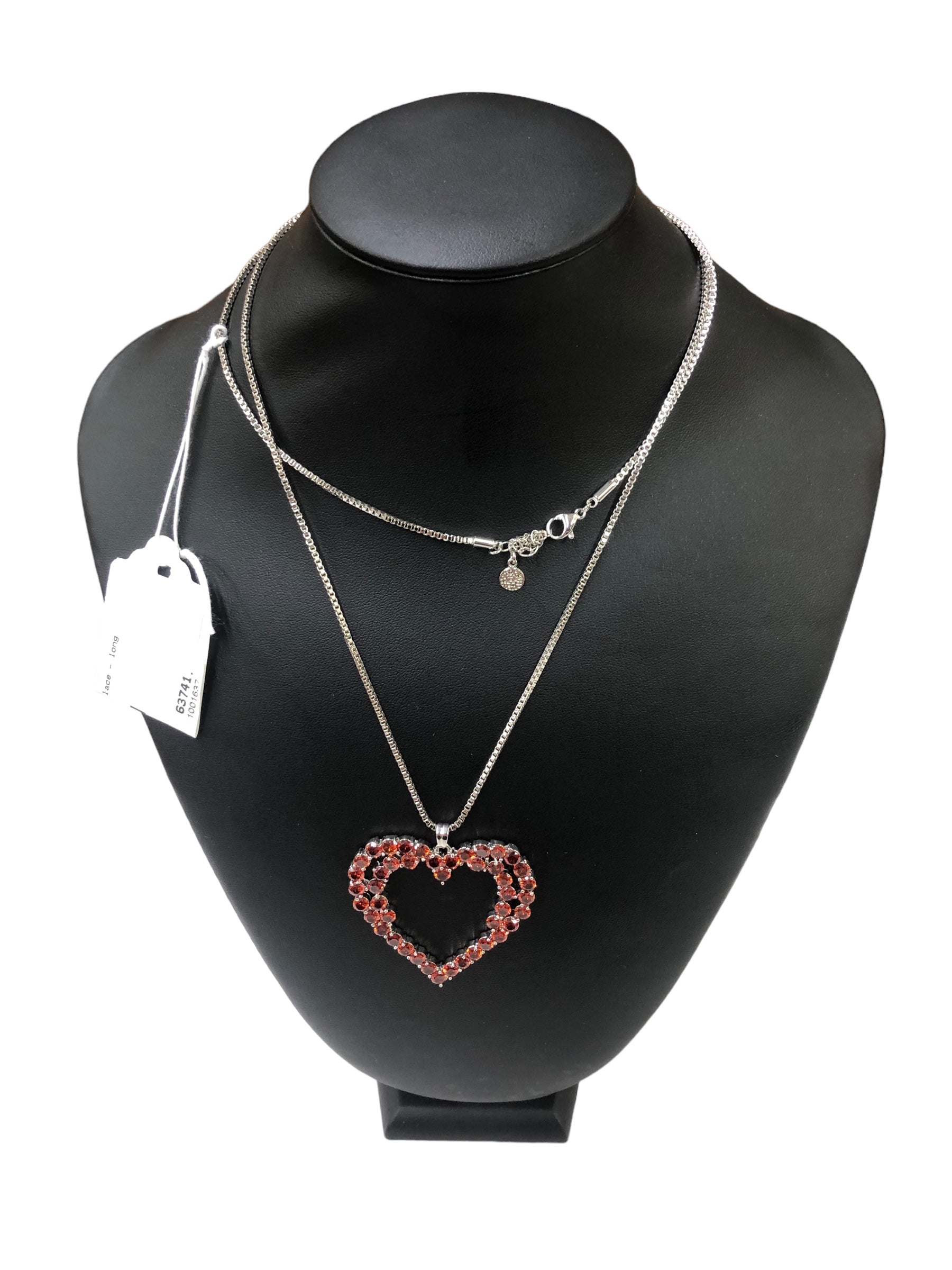 Red crystal heart necklace - long