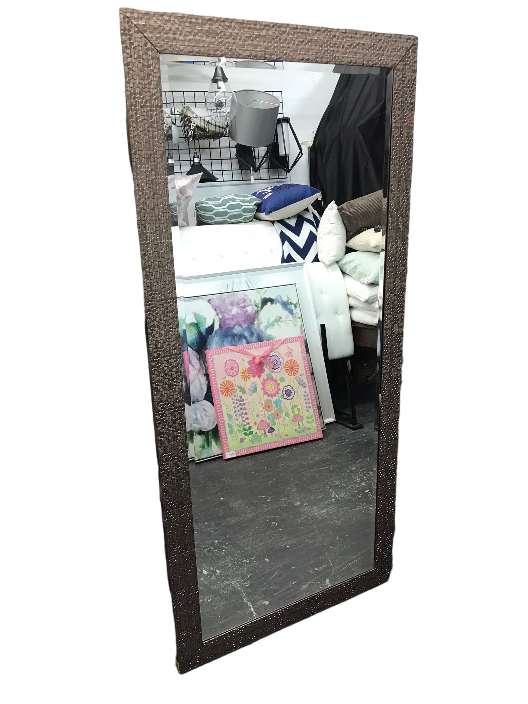 Floor Mirror/ silver/ textured frame