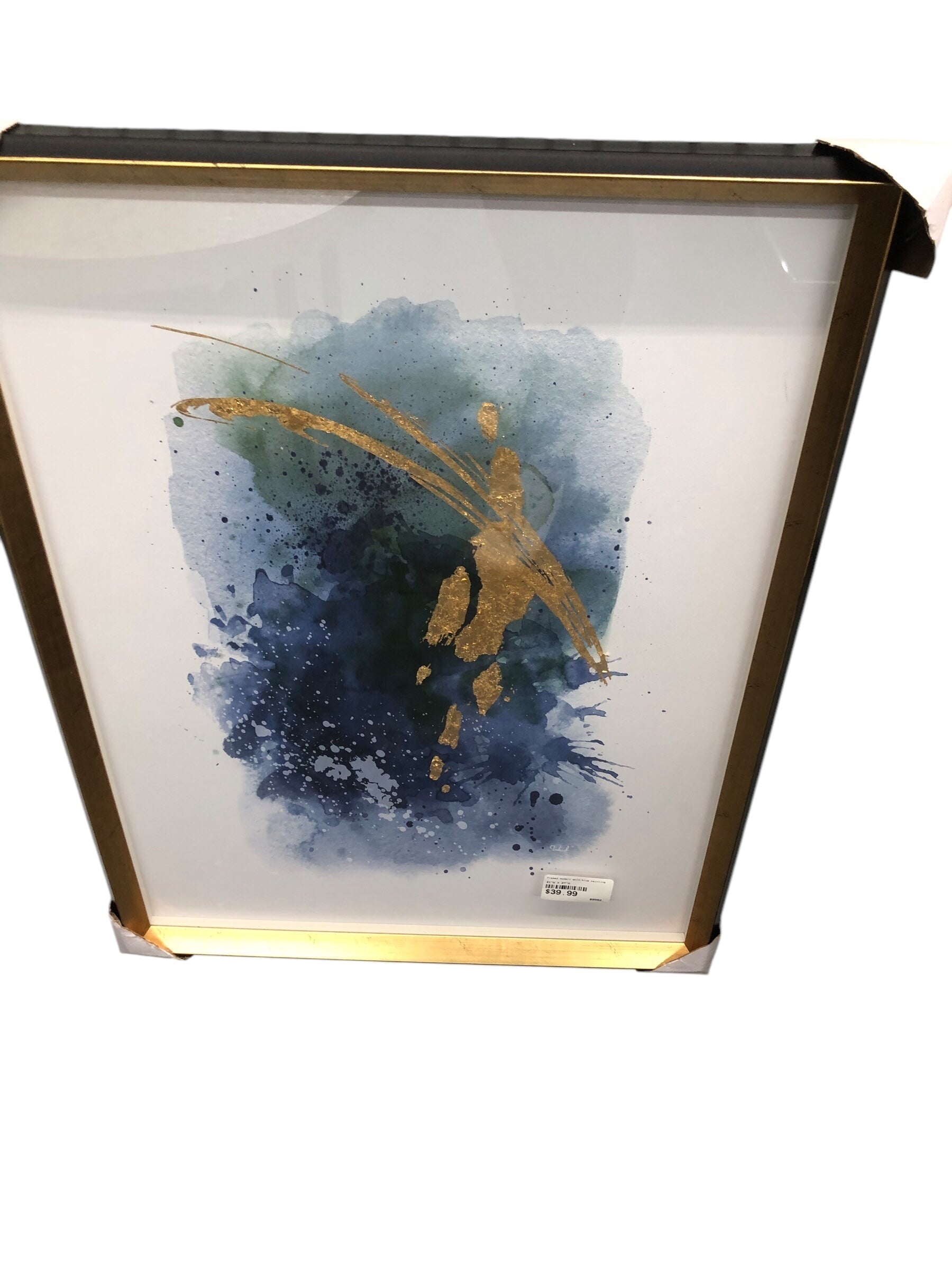 Framed modern gold,blue painting