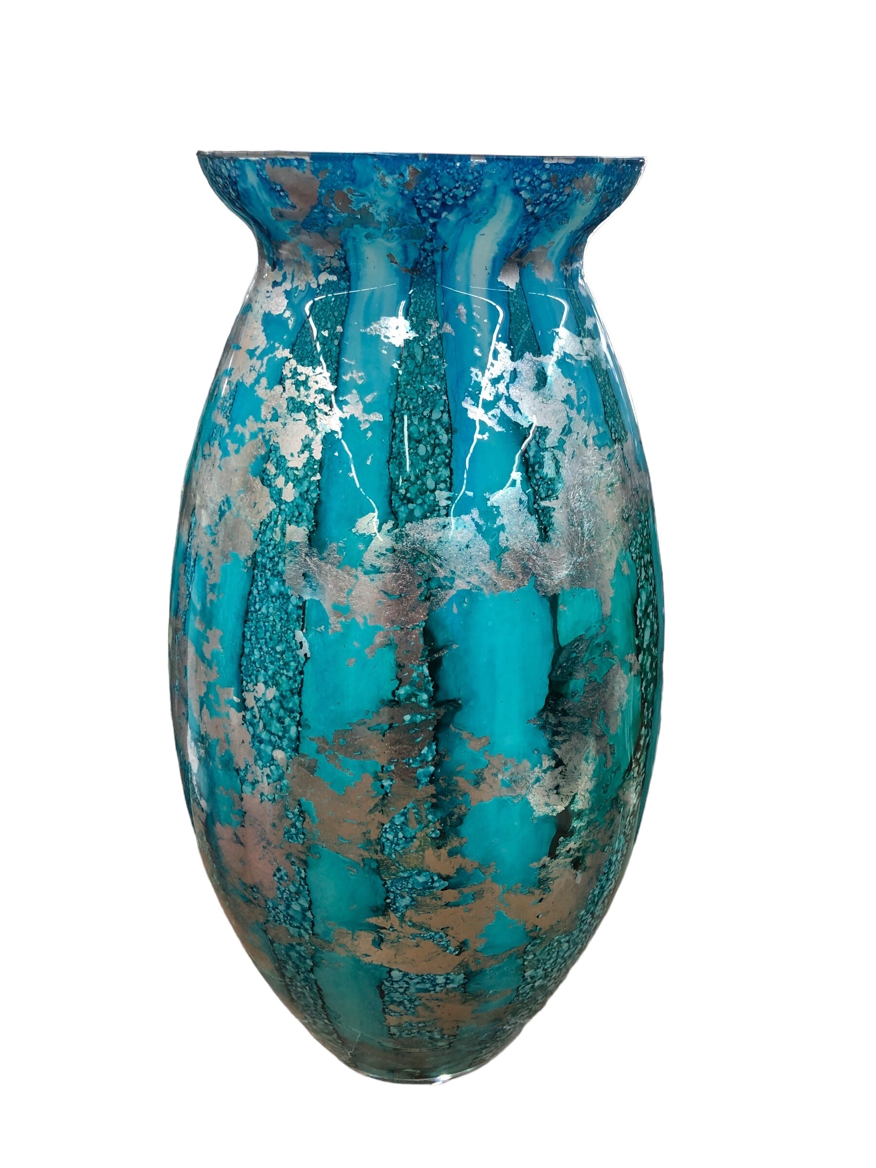 Turquoise/Silver Paint Splash Vase