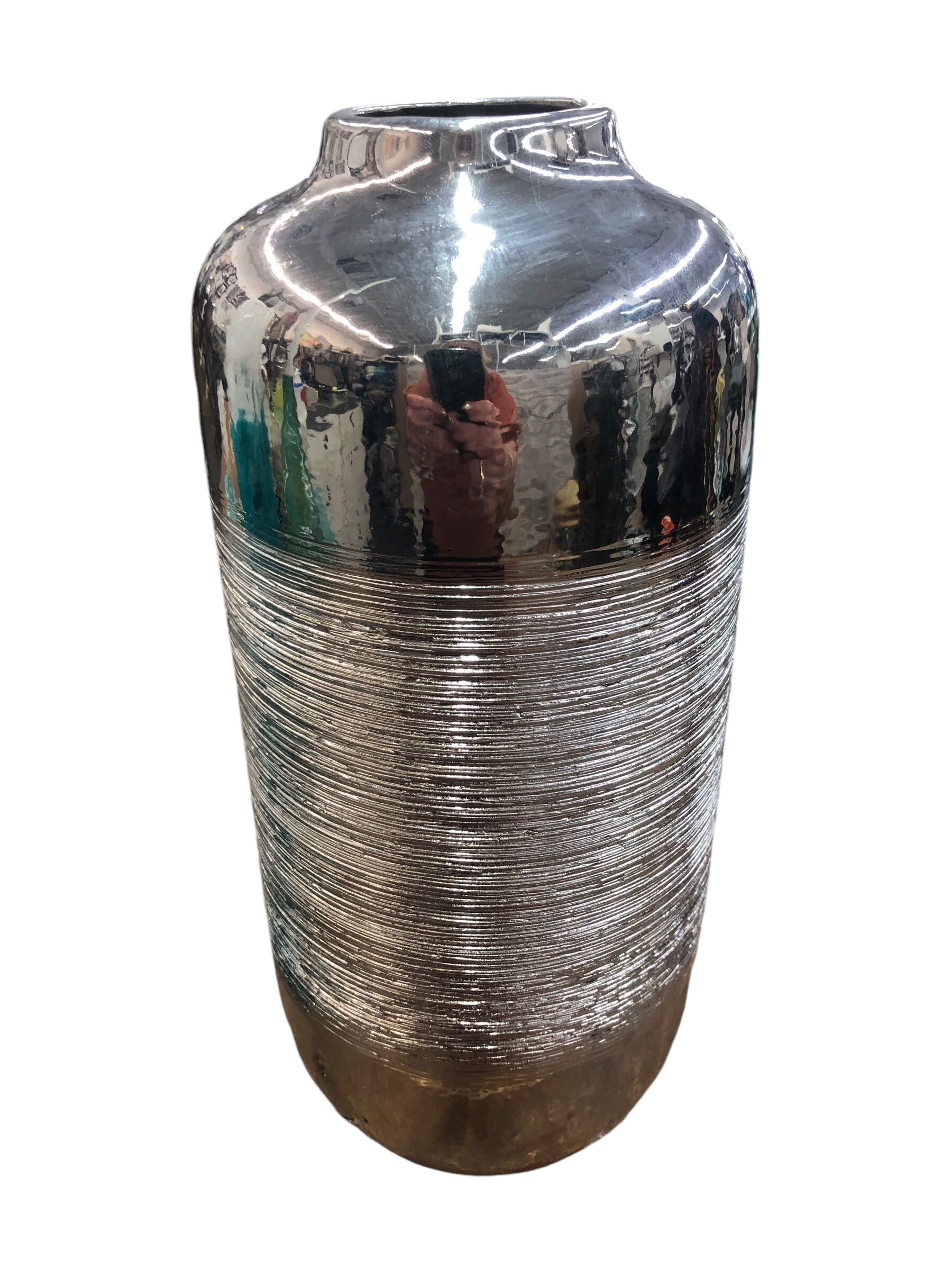 Silver Ribbed Vase