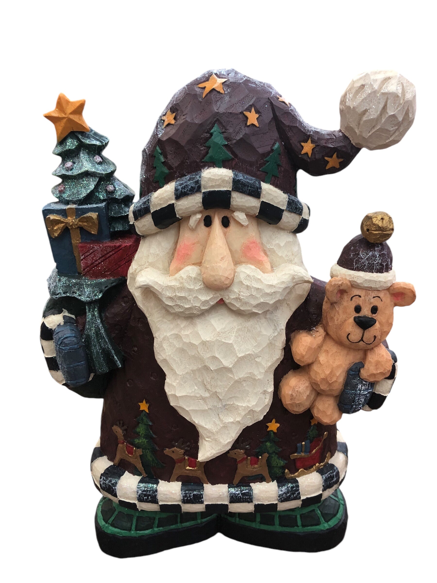 Wooden Santa with Bear