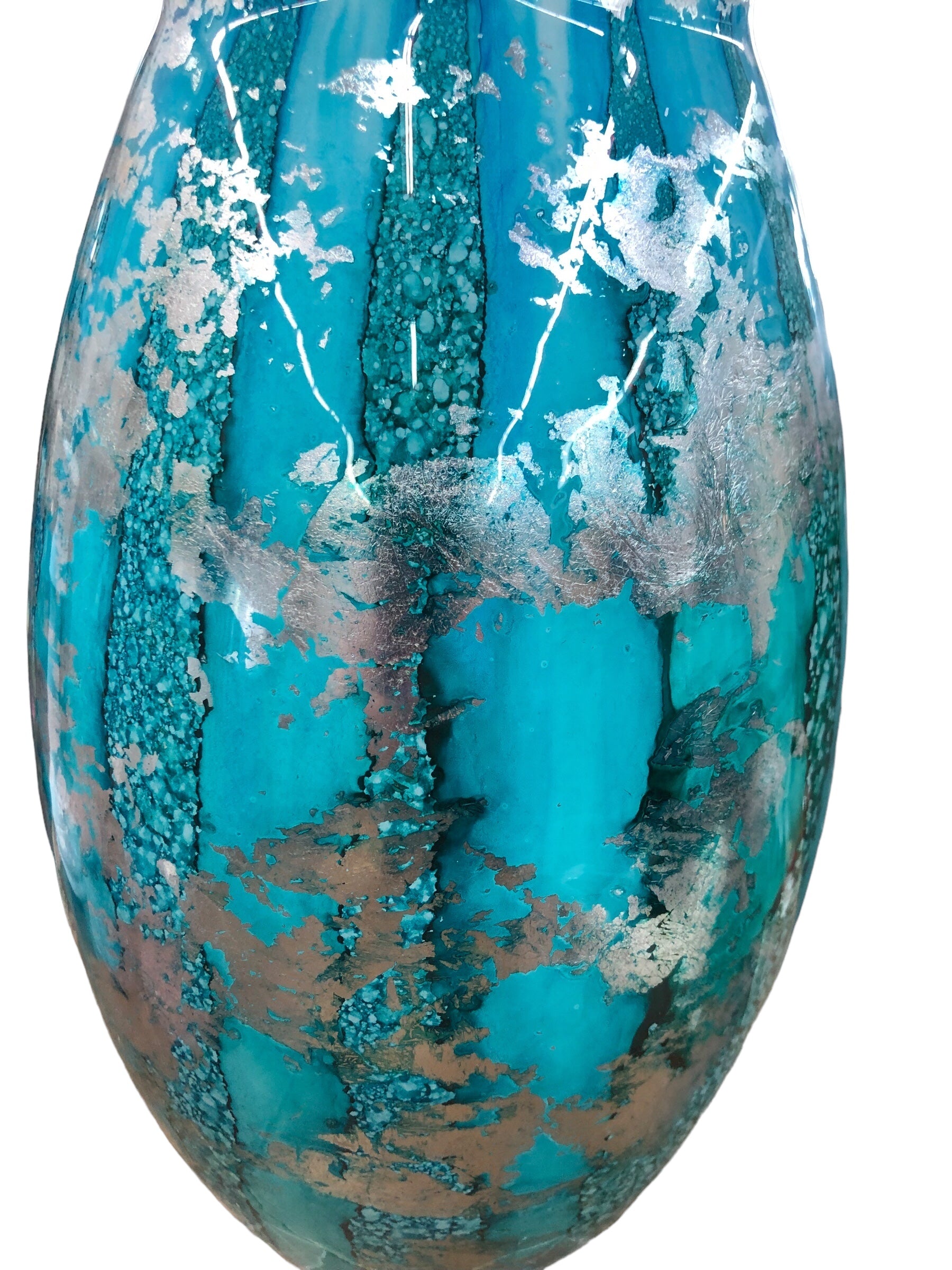 Turquoise/Silver Paint Splash Vase