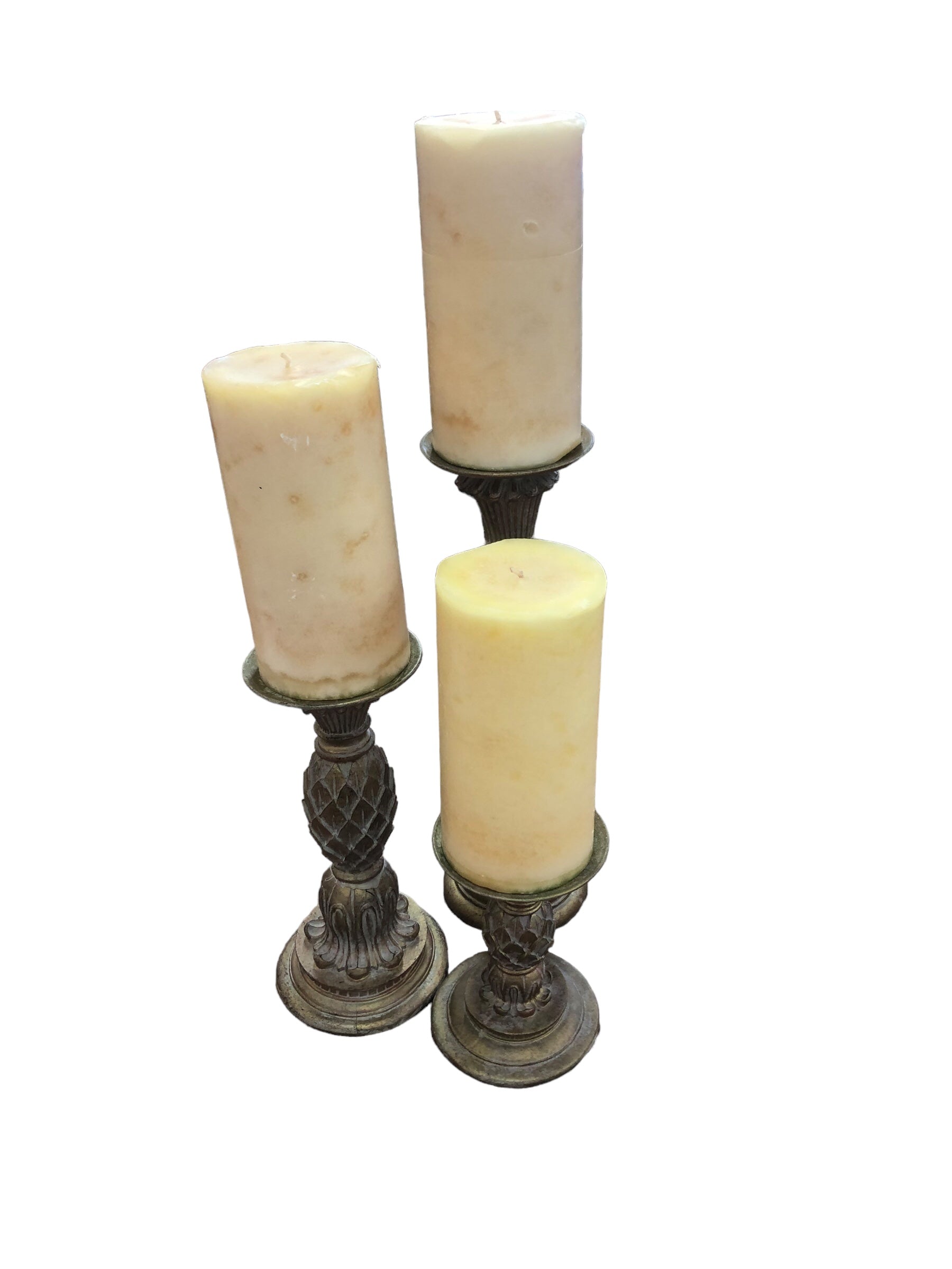 Brush gold candle pillar set