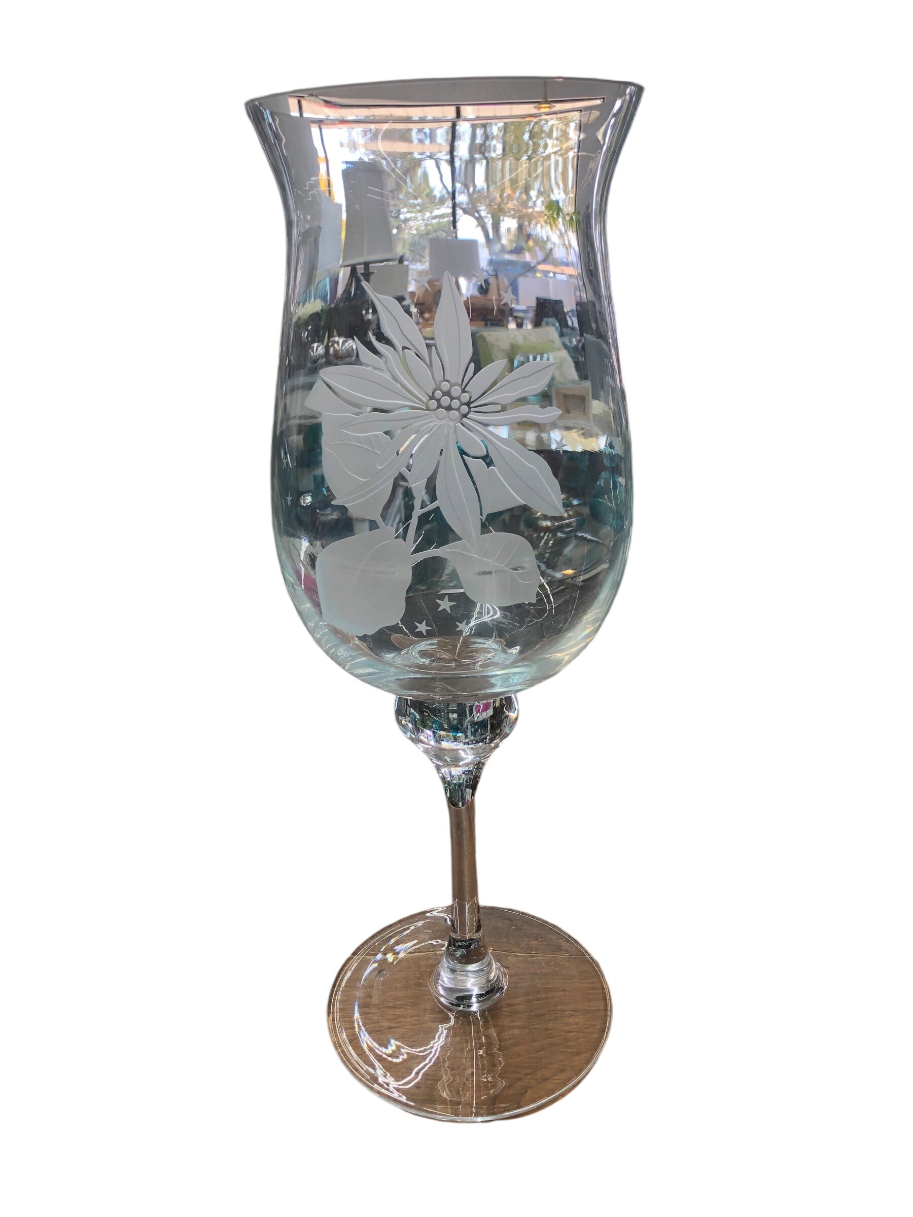 Candel Holder Etched Poinsettia